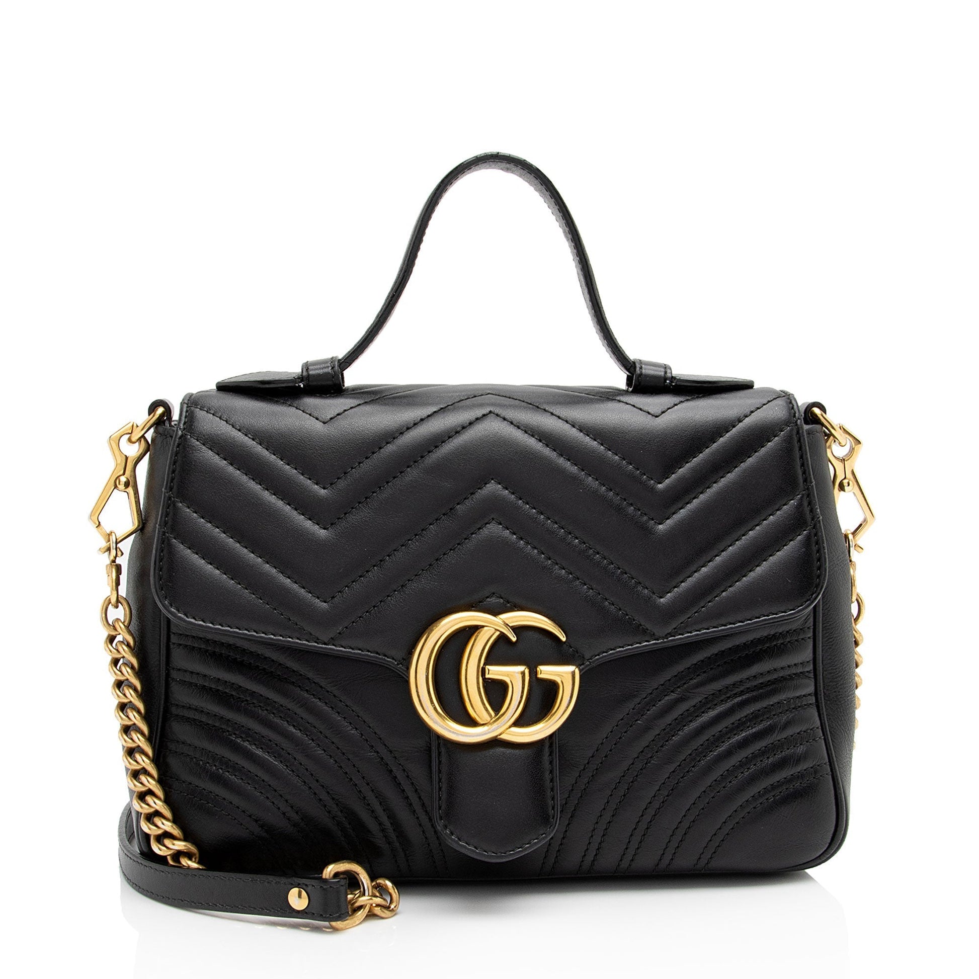 Gucci GG Marmont Top Handle SHF-GI9xgN Matelasse Leather Black Small Shoulder Bag