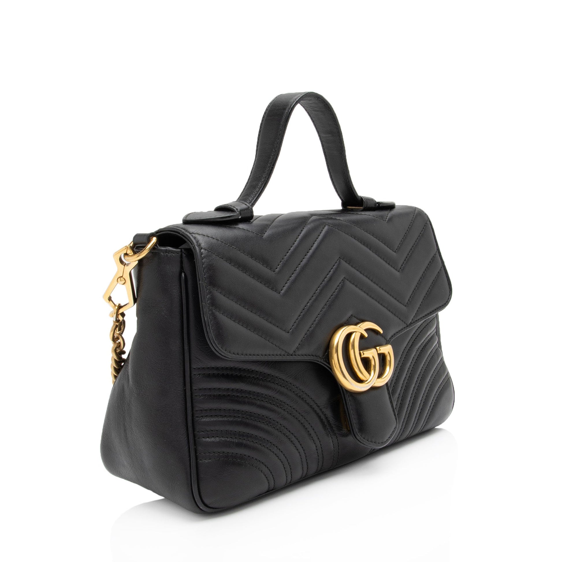 Gucci GG Marmont Top Handle SHF-GI9xgN Matelasse Leather Black Small Shoulder Bag