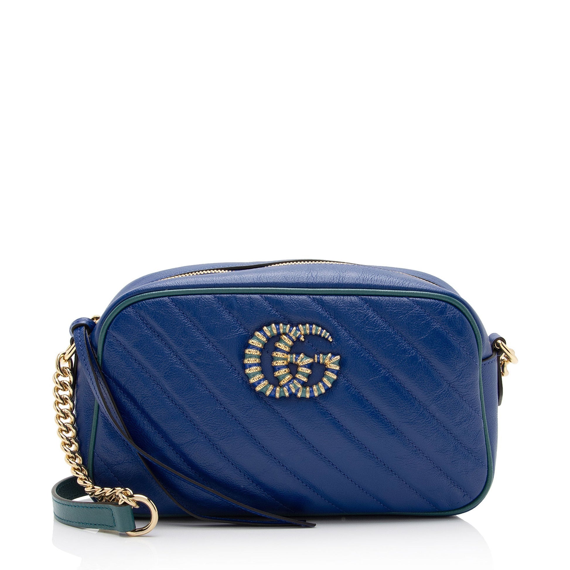 Gucci GG Marmont Torchon SHF-D0Xe5c Matelasse Leather Blue Green Crossbody Bag