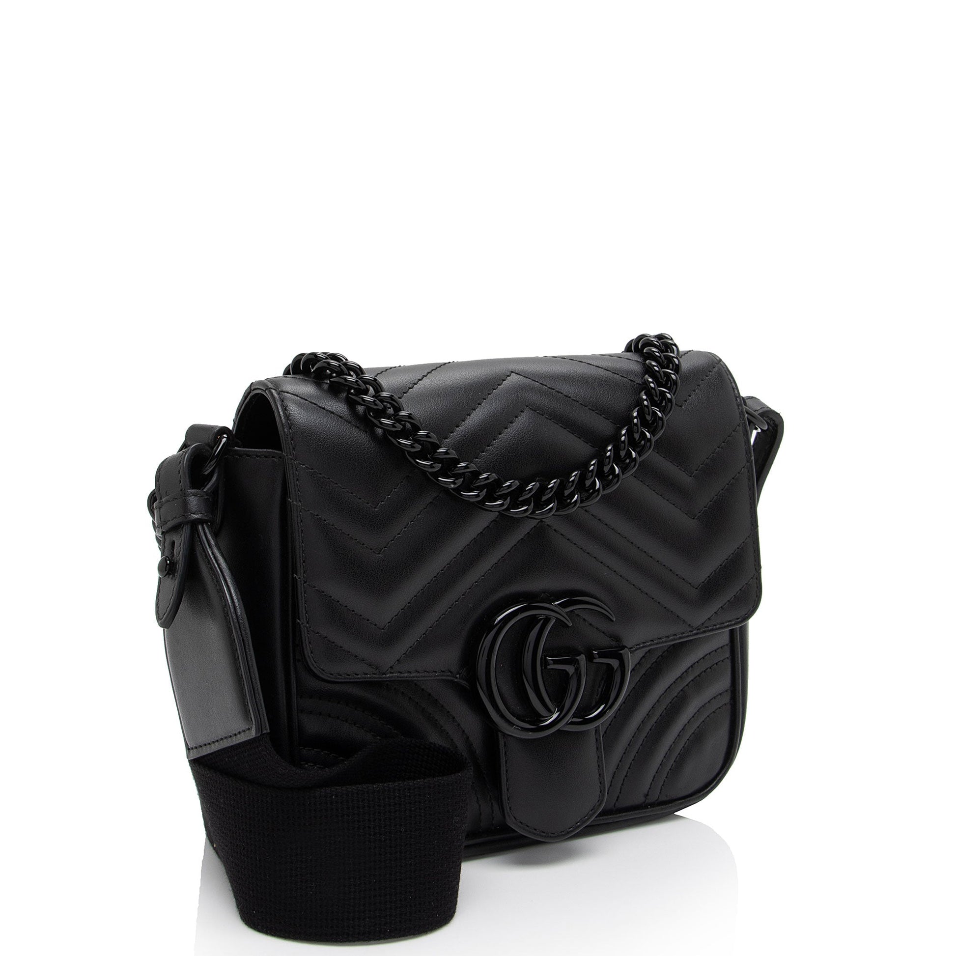 Gucci GG Marmont Square SHF-43SCt3 Matelasse Leather Nylon Black Shoulder Bag