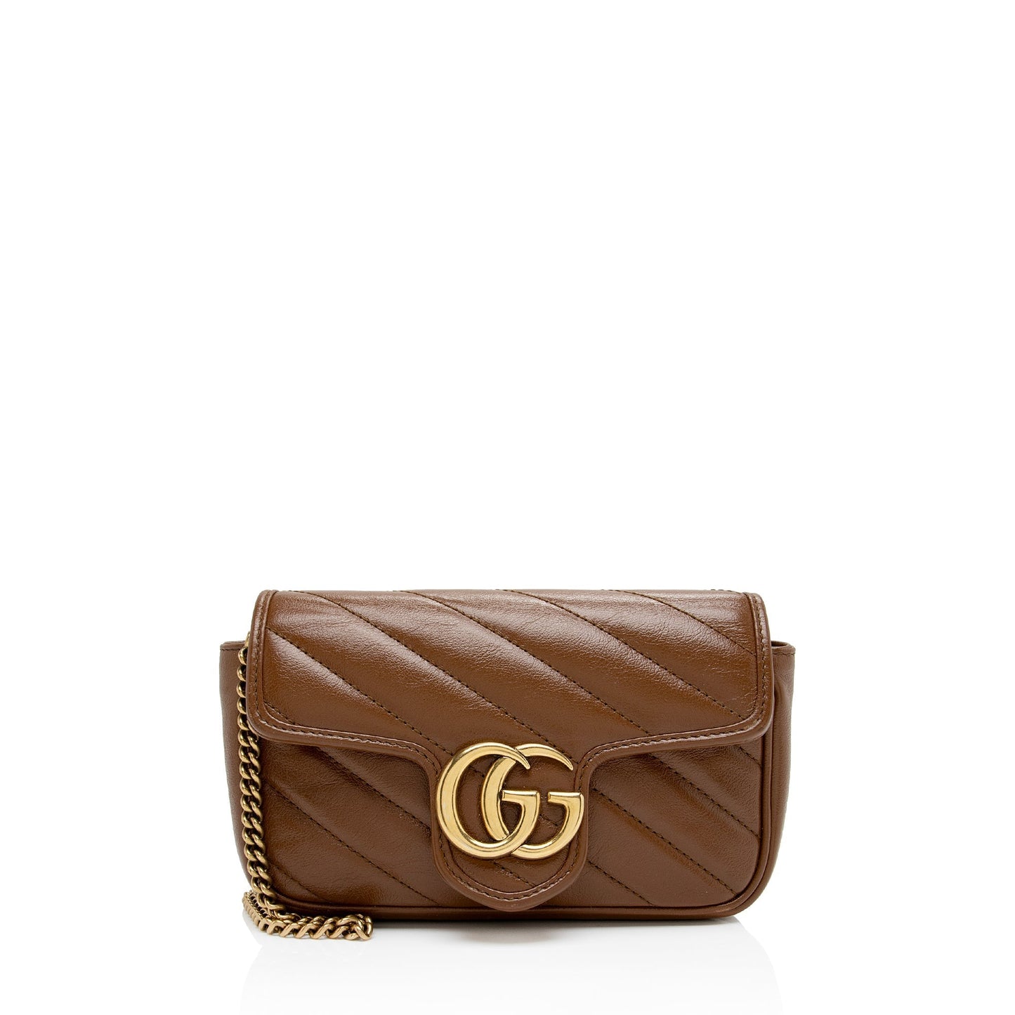 Gucci GG Marmont Super SHF-E9ZcFF Matelasse Leather Brown Mini Crossbody Bag