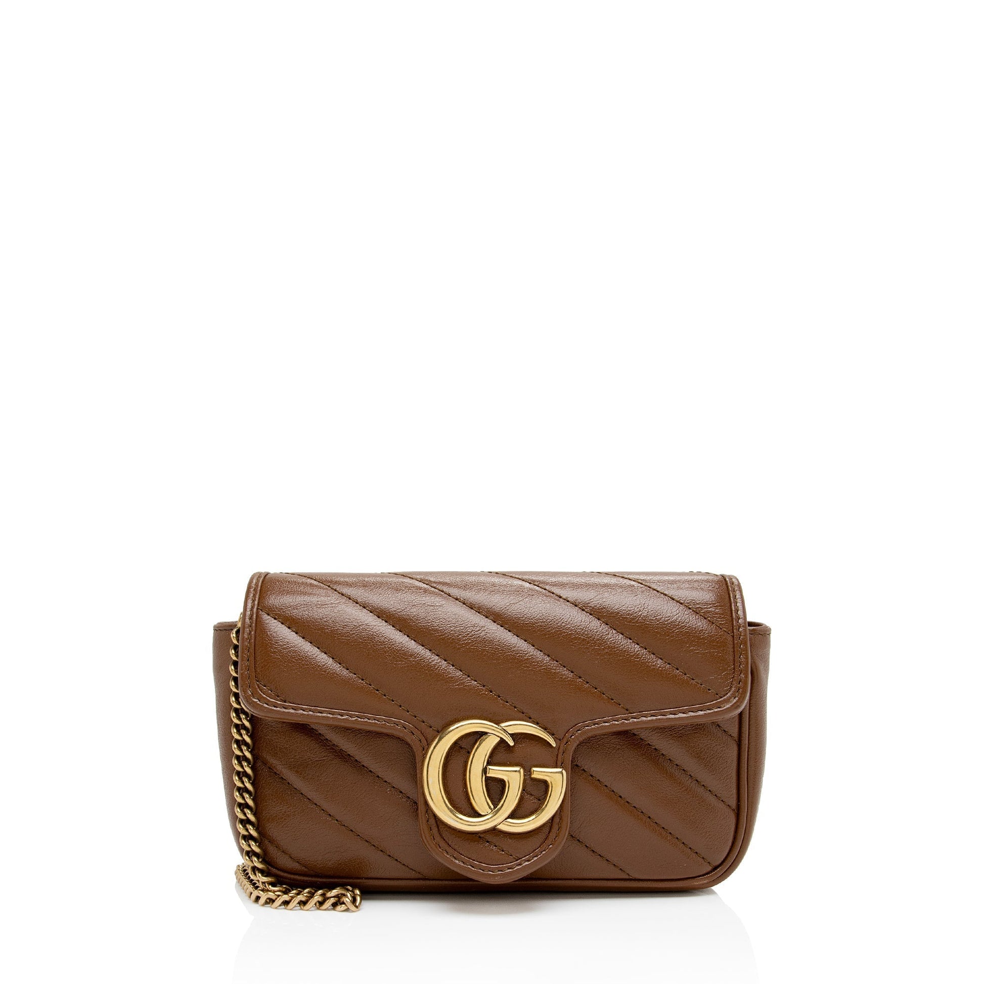 Gucci GG Marmont Super SHF-E9ZcFF Matelasse Leather Brown Mini Crossbody Bag