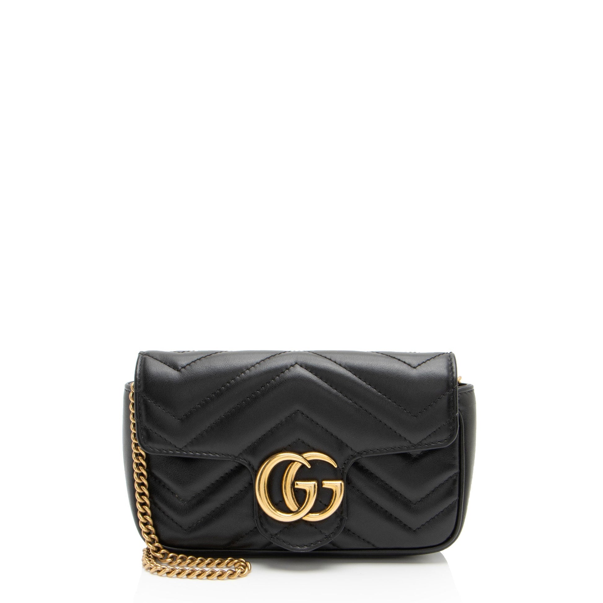 Gucci GG Marmont Super Flap SHF-s0BSa1 Matelasse Leather Black Mini Crossbody Bag