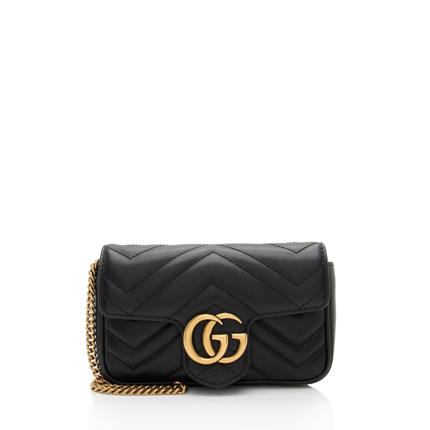Gucci GG Marmont Super Flap SHF-fWvNlT Matelasse Leather Black Mini Crossbody Bag