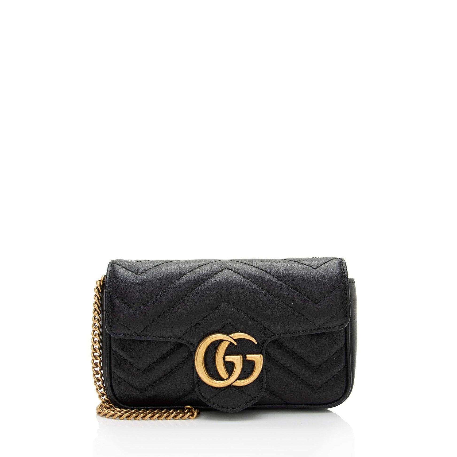 Gucci GG Marmont Super Flap SHF-fWvNlT Matelasse Leather Black Mini Crossbody Bag