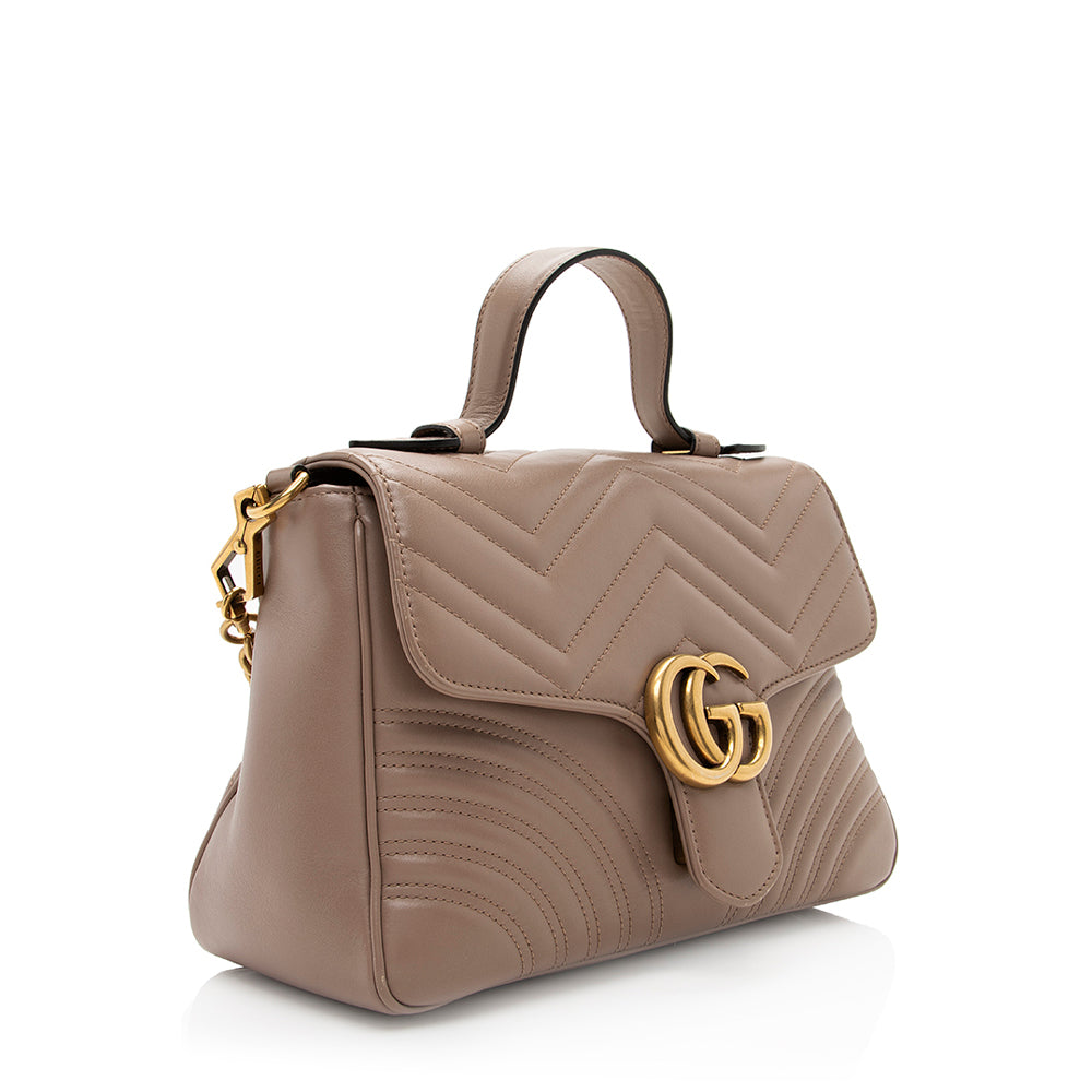 Gucci GG Marmont Top Handle Matelasse Leather Beige Small Crossbody Bag