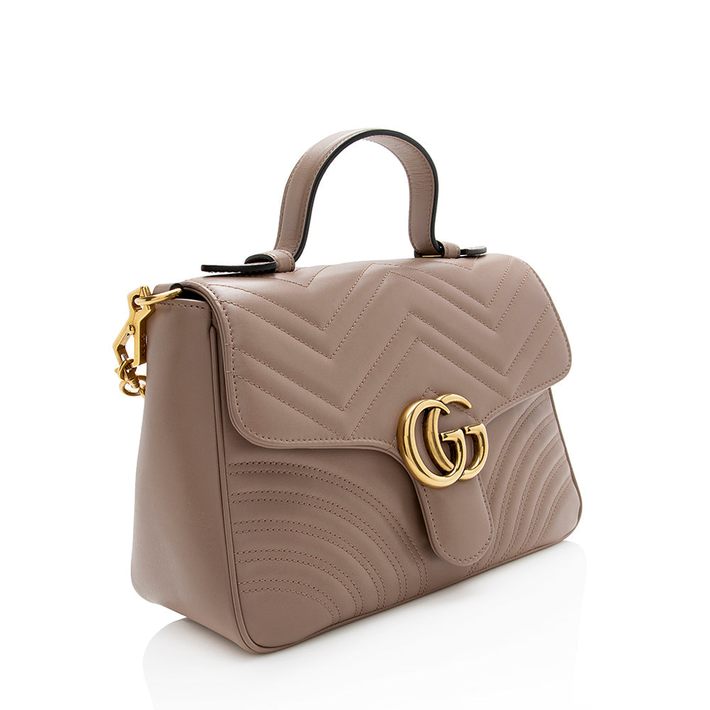 Gucci GG Marmont Top Handle SHF Matelasse Leather Beige Small Crossbody Bag