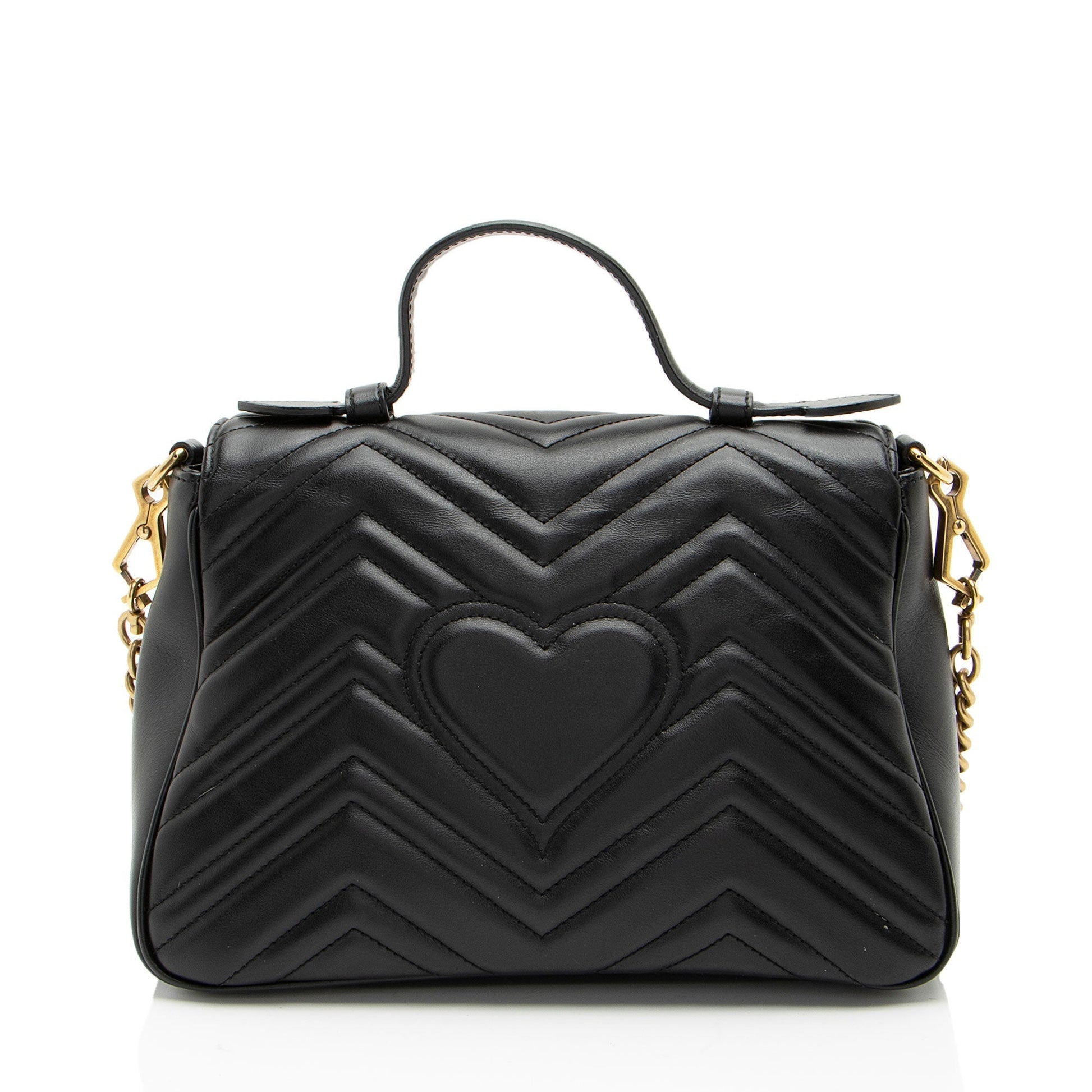 Gucci GG Marmont Top Handle Matelasse Leather Black Small Shoulder Bag