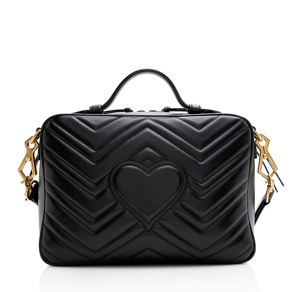 Gucci GG Marmont Top Handle Zip Matelasse Leather Black Small Crossbody Bag