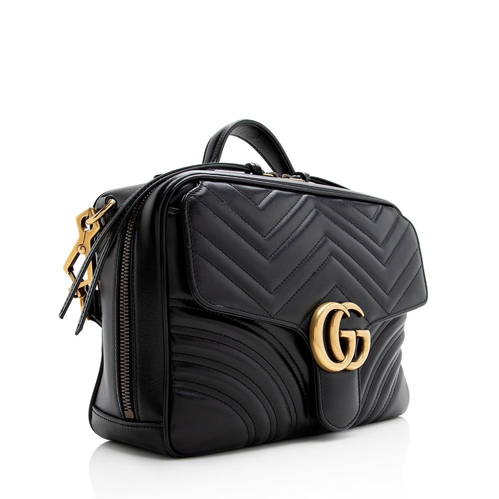 Gucci GG Marmont Top Handle Zip Matelasse Leather Black Small Crossbody Bag