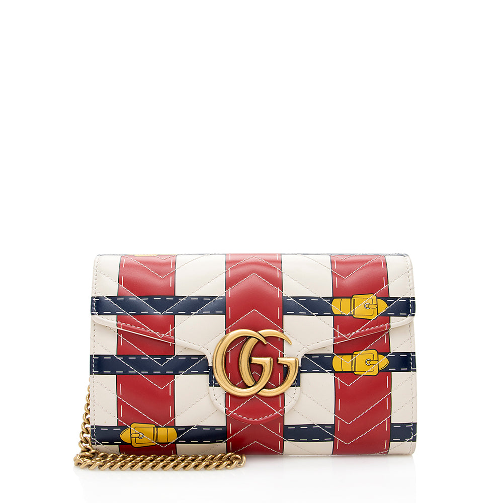 Gucci GG Marmont Trompe L'Oeil Wallet Matelasse Leather White Blue Crossbody Bag