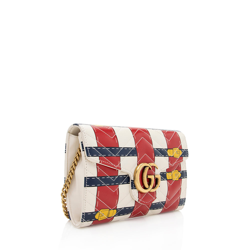 Gucci GG Marmont Trompe L'Oeil Wallet Matelasse Leather White Blue Crossbody Bag