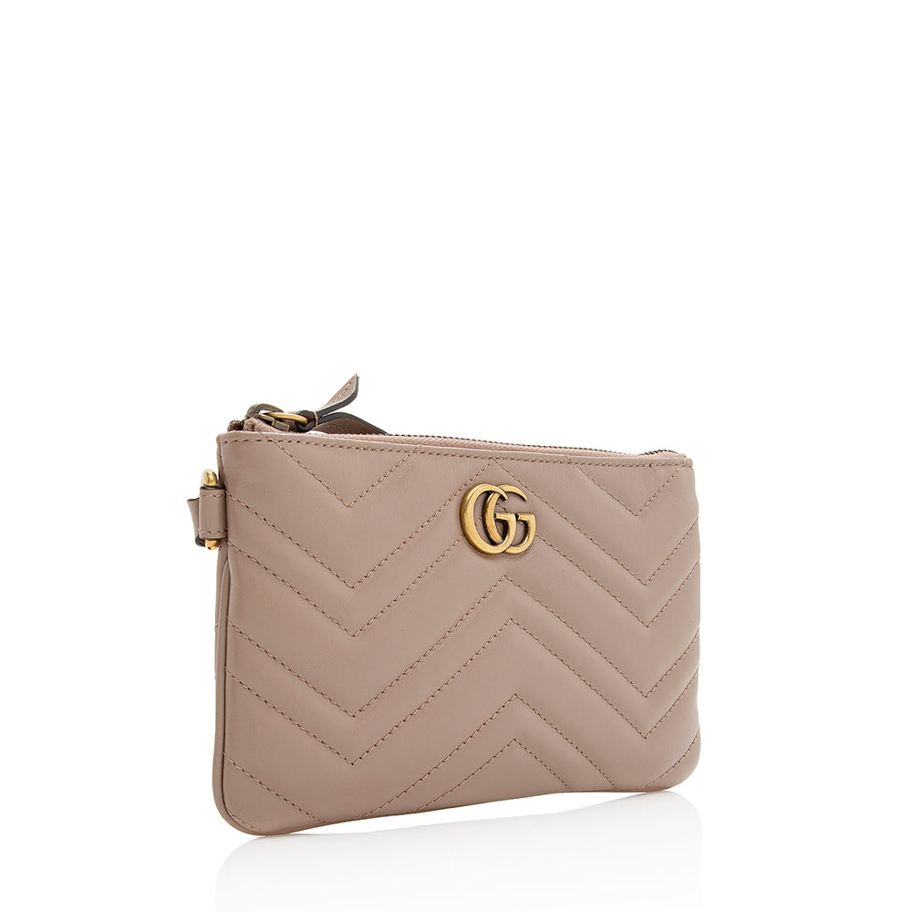 Gucci GG Marmont Wristlet SHF Matelasse Leather Beige Clutch Bag