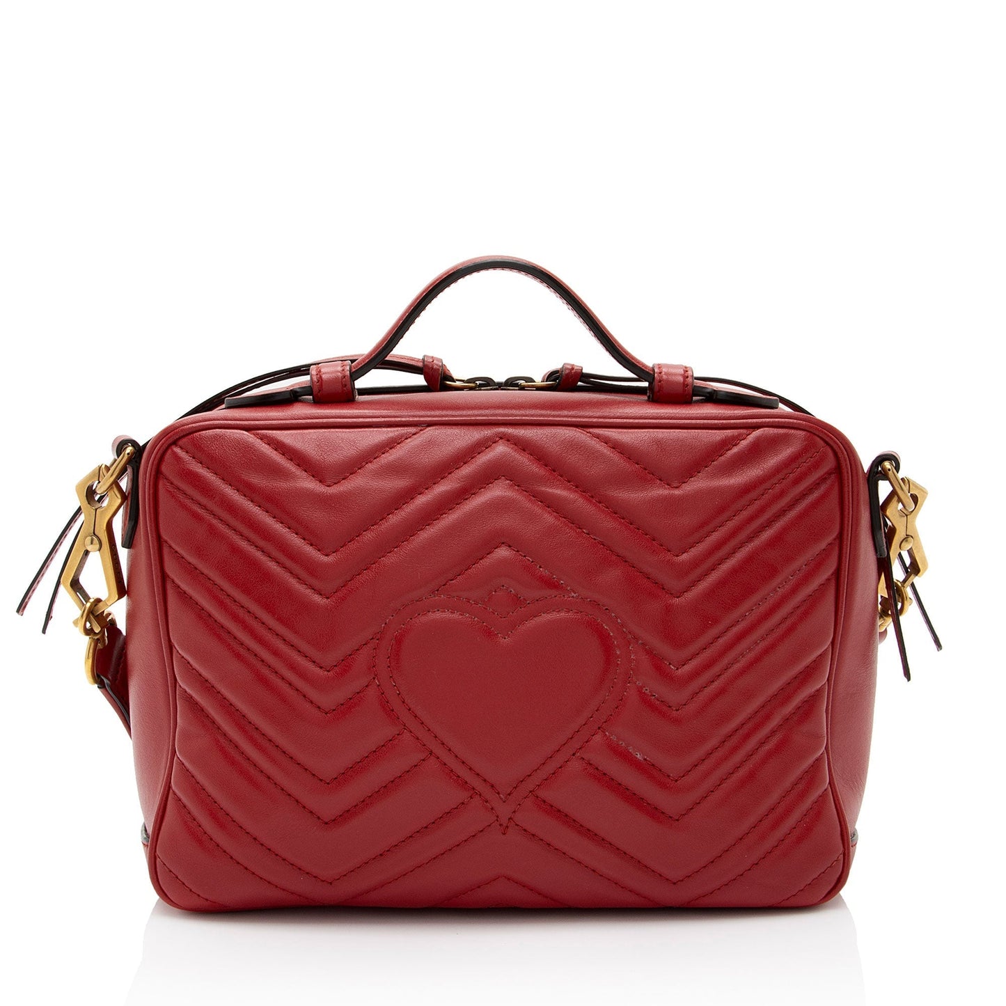 Gucci GG Marmont Zip Around Top Matelasse Leather Nylon Red Crossbody Bag