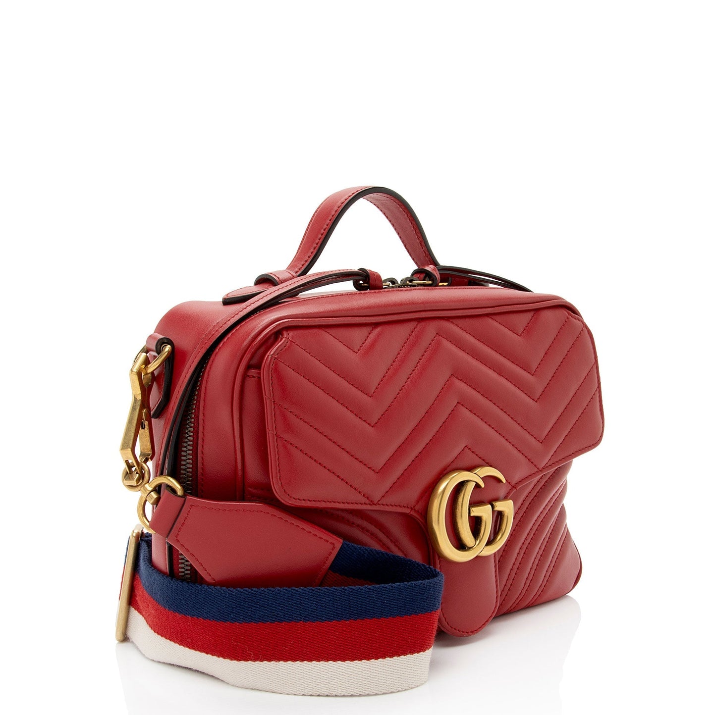 Gucci GG Marmont Zip Around Top Matelasse Leather Nylon Red Crossbody Bag Shf Ahwccx