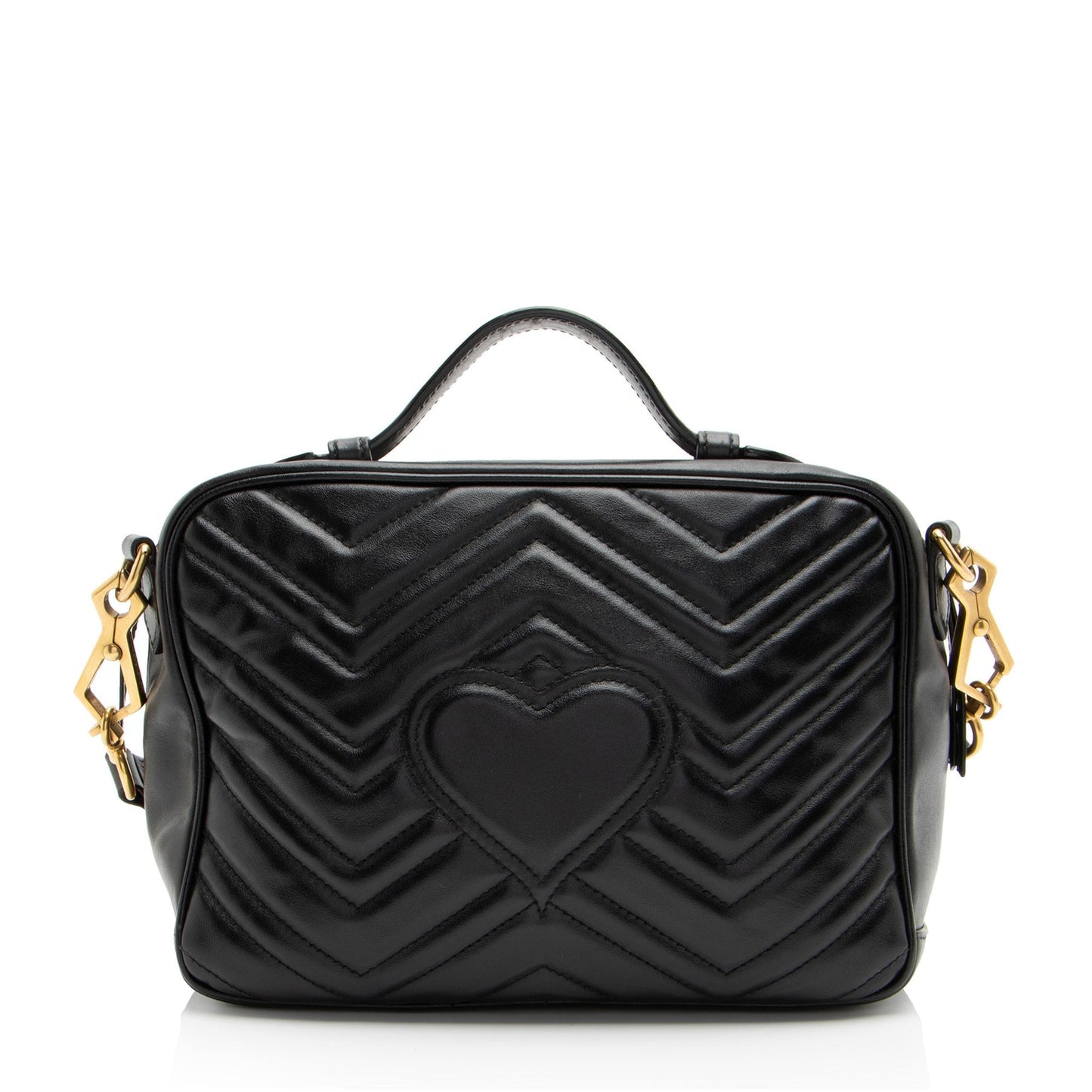 Gucci GG Marmont Zip Around Top Matelasse Leather Nylon Black Crossbody Bag