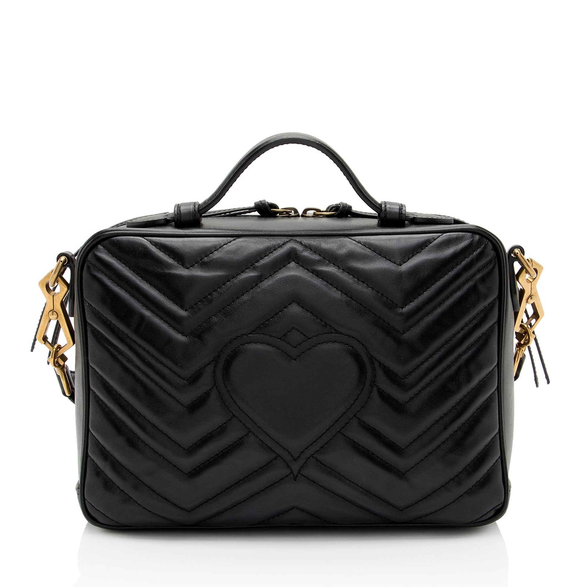 Gucci GG Marmont Zip Around Top Matelasse Leather Nylon Black Crossbody Bag Shf Czzjyd