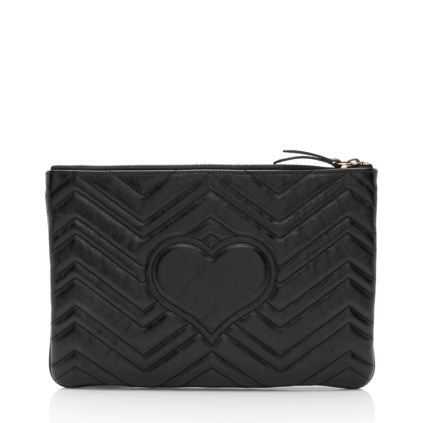 Gucci GG Marmont Zip Pouch Matelasse Leather Black Clutch Bag