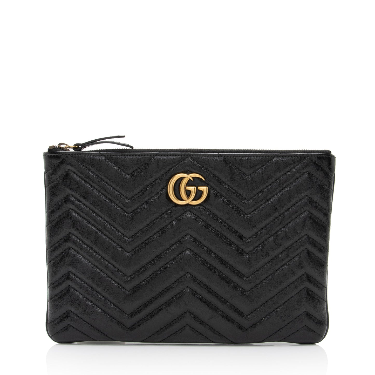 Gucci GG Marmont Zip Pouch Matelasse Leather Black Clutch Bag
