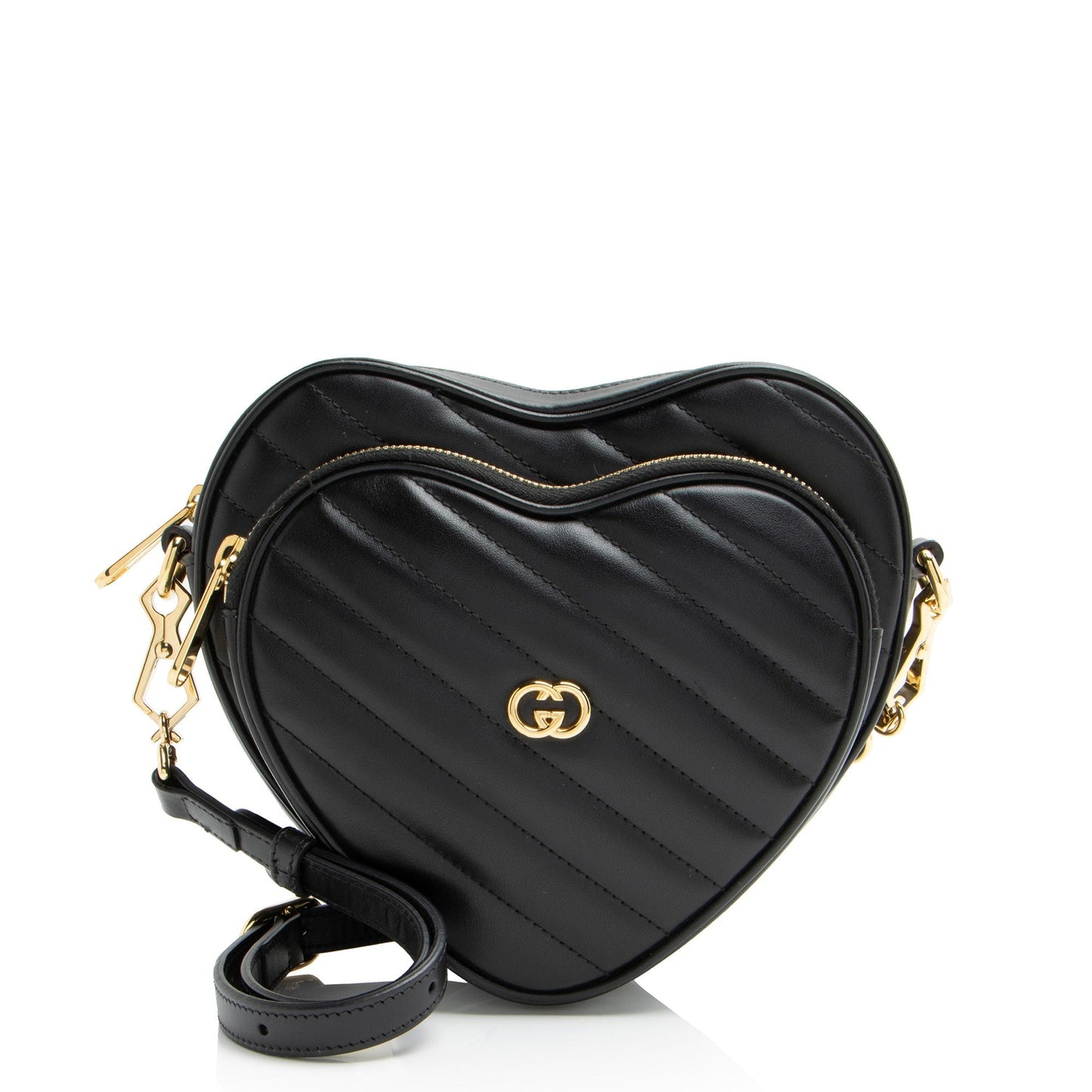Gucci Interlocking G Heart Matelasse Leather Black Mini Crossbody Bag