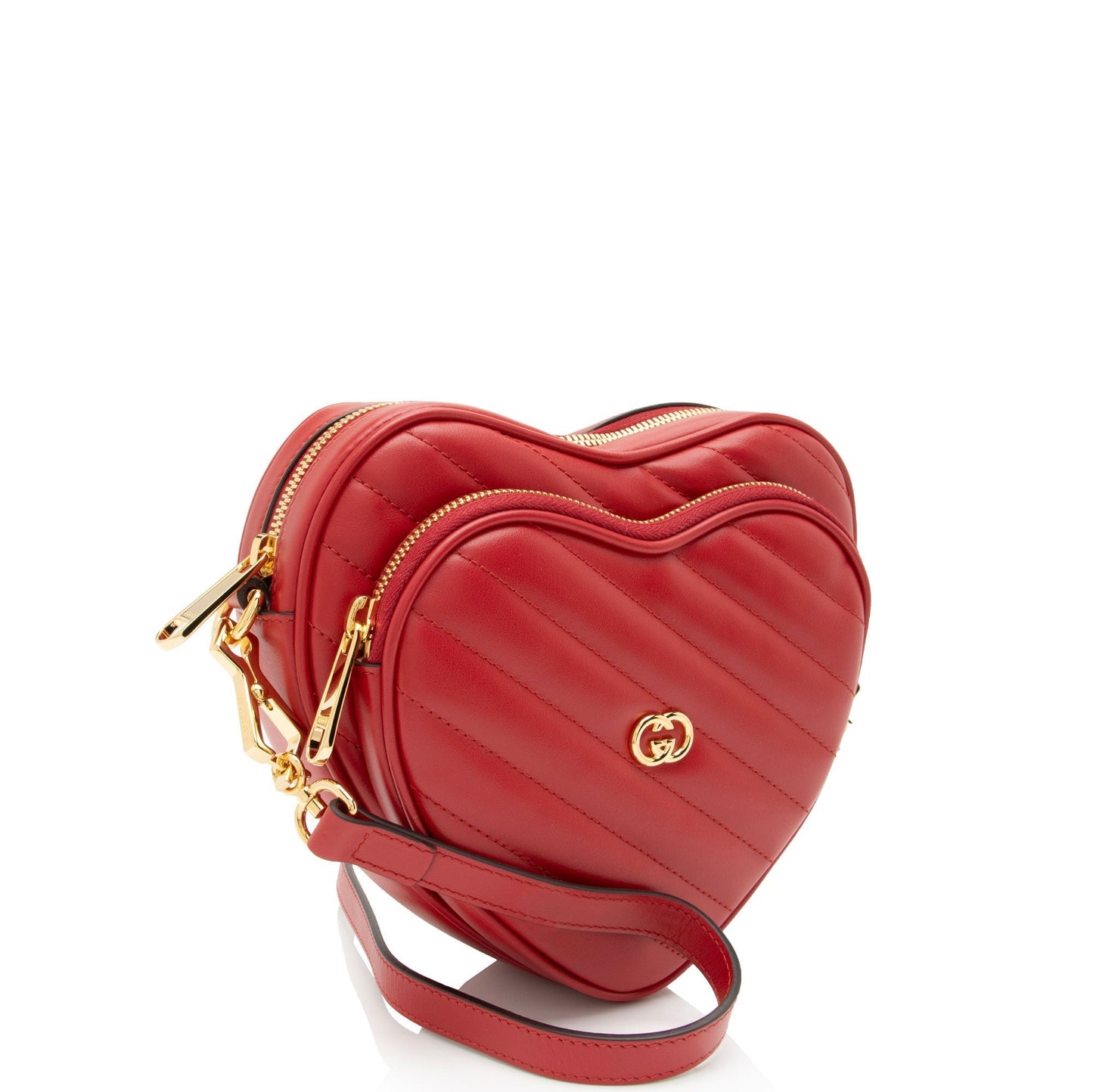 Gucci Interlocking G Heart Matelasse Leather Red Mini Crossbody Bag