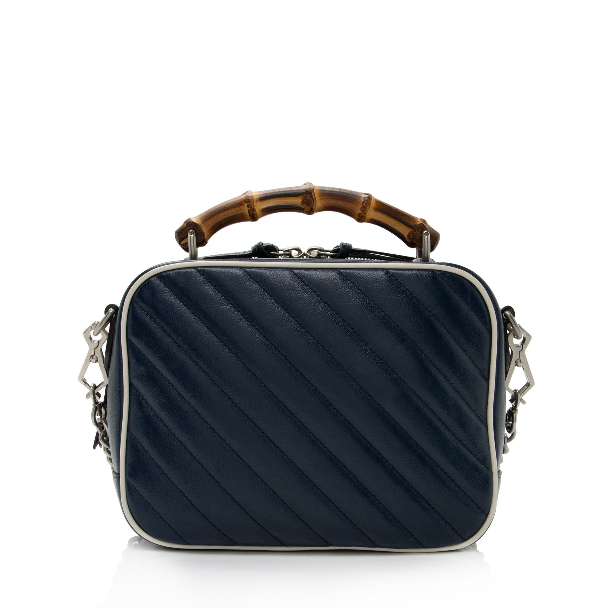 Gucci Torchon GG Marmont Bamboo SHF-cATh2Q Matelasse Leather Blue Top Handle Crossbody Bag
