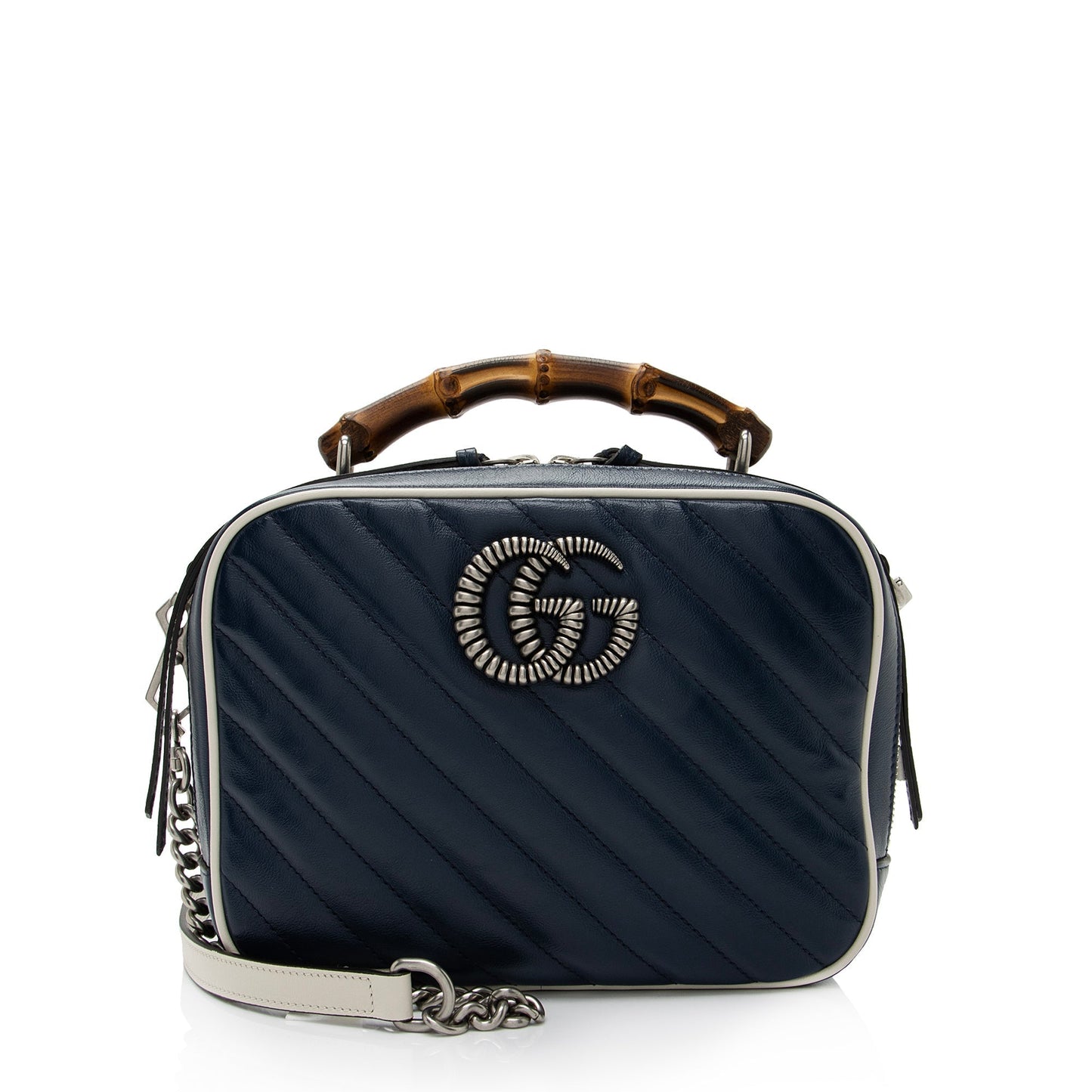 Gucci Torchon GG Marmont Bamboo SHF-cATh2Q Matelasse Leather Blue Top Handle Crossbody Bag