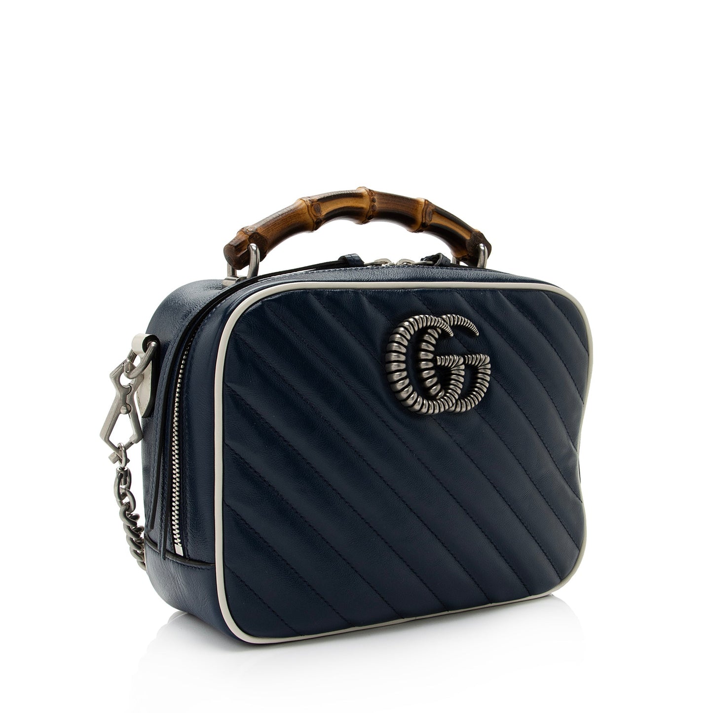 Gucci Torchon GG Marmont Bamboo SHF-cATh2Q Matelasse Leather Blue Top Handle Crossbody Bag