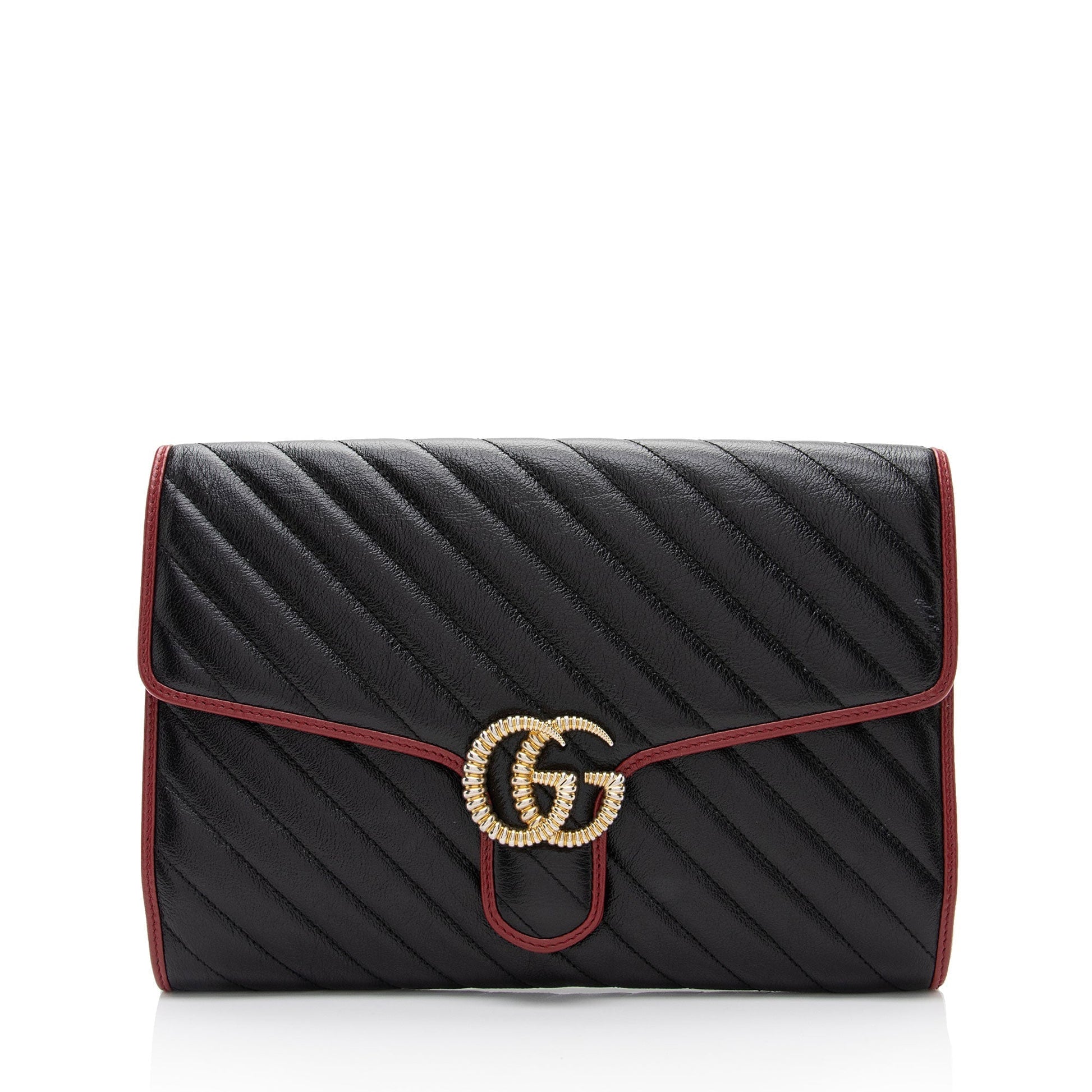 Gucci Torchon GG Marmont SHF-AQeHxl Matelasse Leather Black Red Clutch Bag