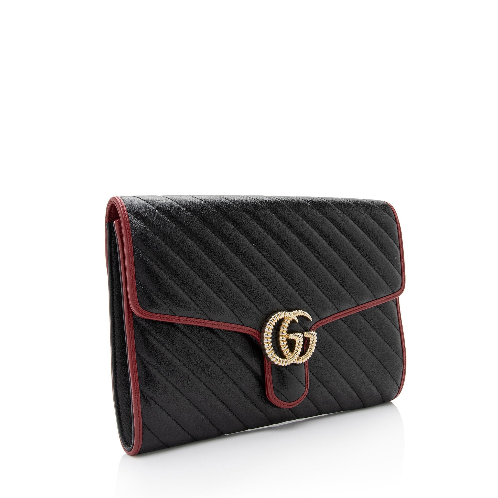 Gucci Torchon GG Marmont SHF-AQeHxl Matelasse Leather Black Red Clutch Bag