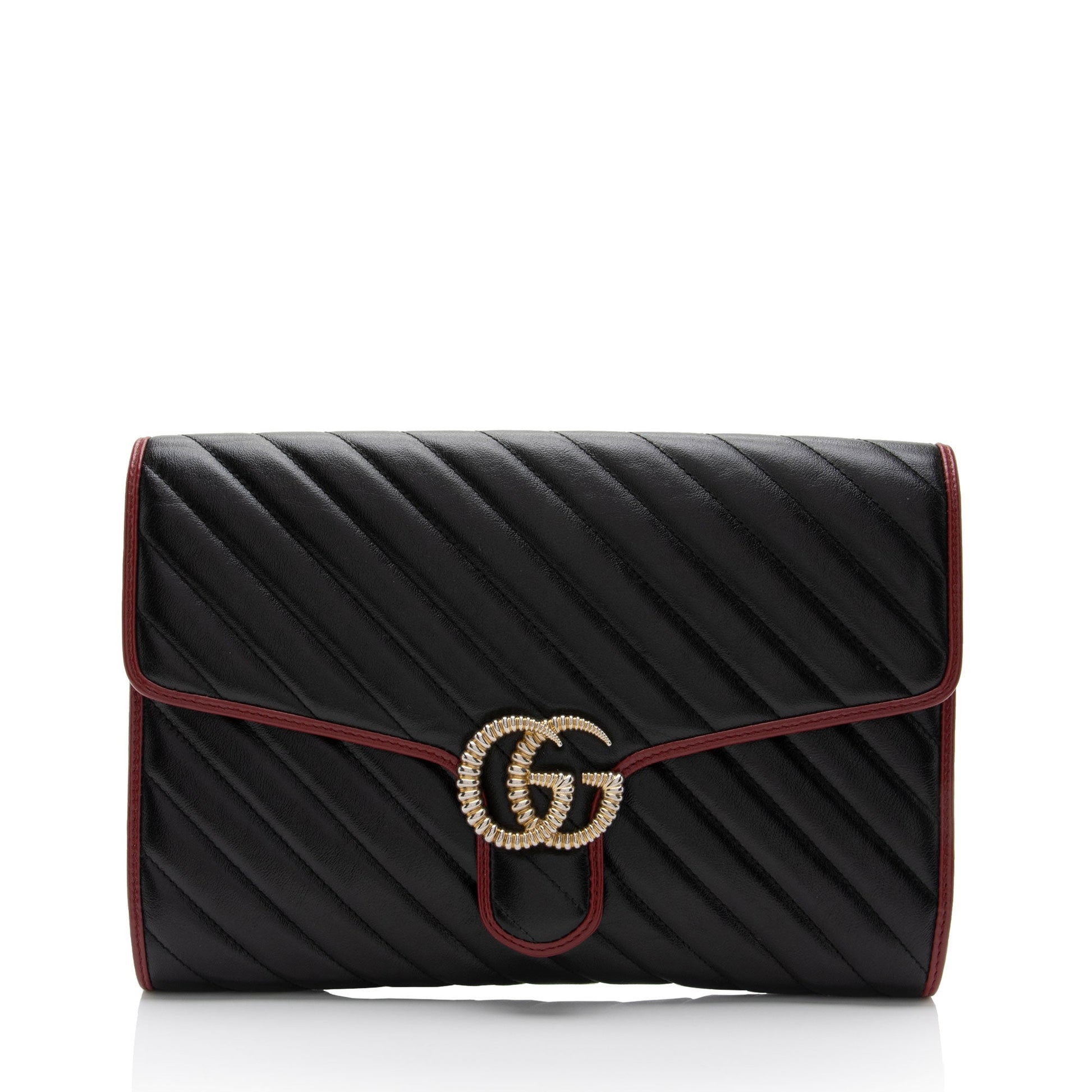 Gucci Torchon GG Marmont SHF-CeLx8H Matelasse Leather Black Red Clutch Bag