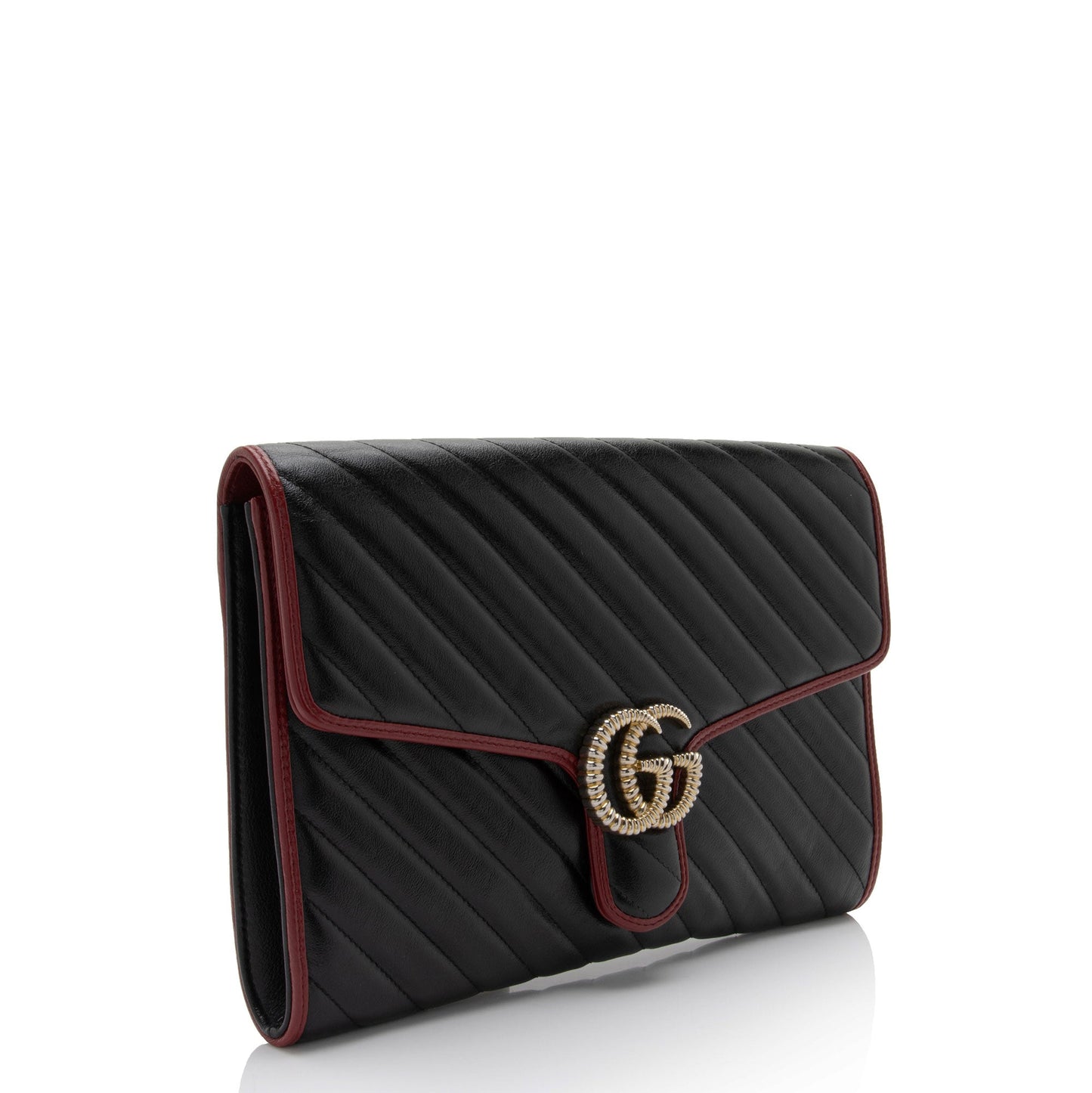Gucci Torchon GG Marmont SHF-CeLx8H Matelasse Leather Black Red Clutch Bag