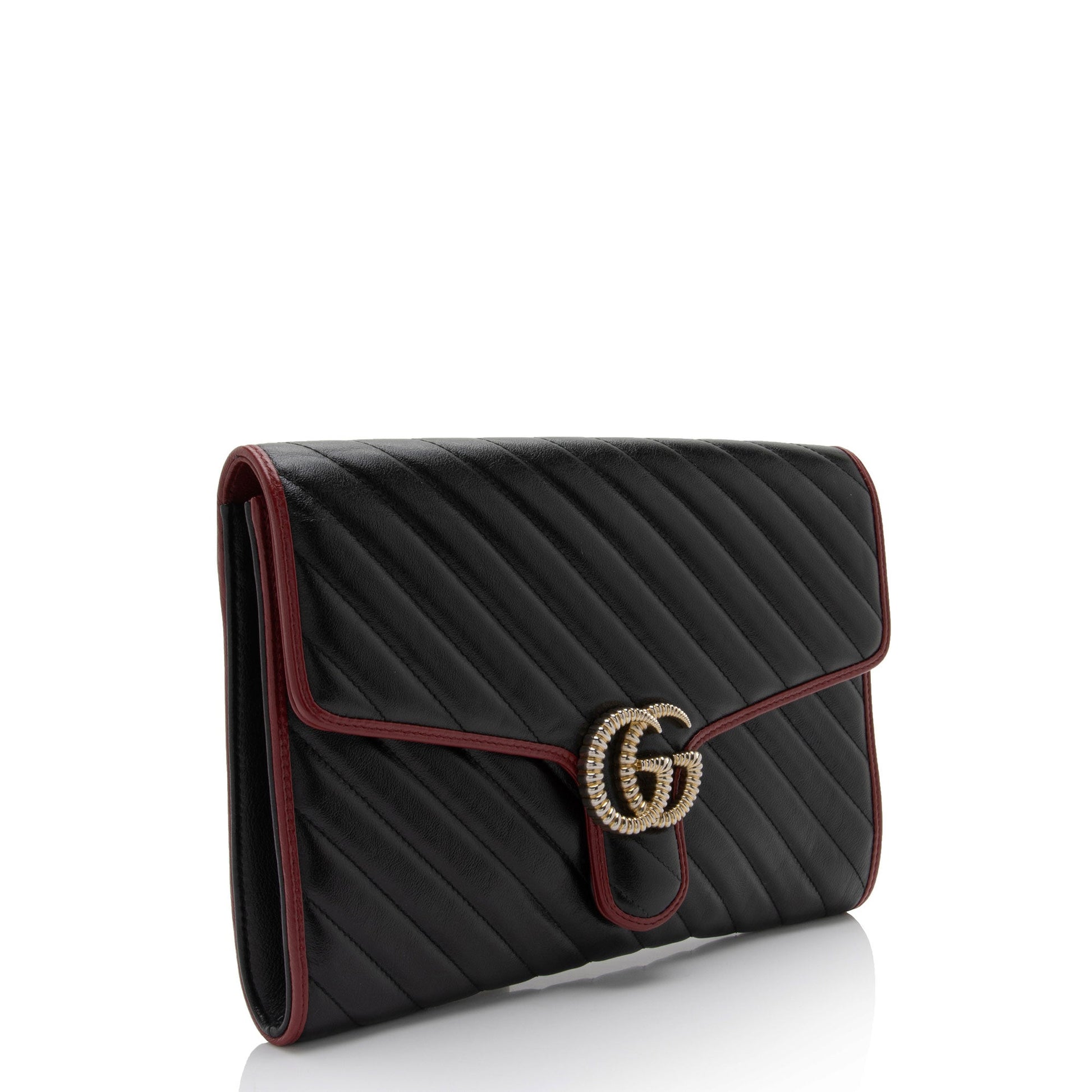 Gucci Torchon GG Marmont SHF-CeLx8H Matelasse Leather Black Red Clutch Bag