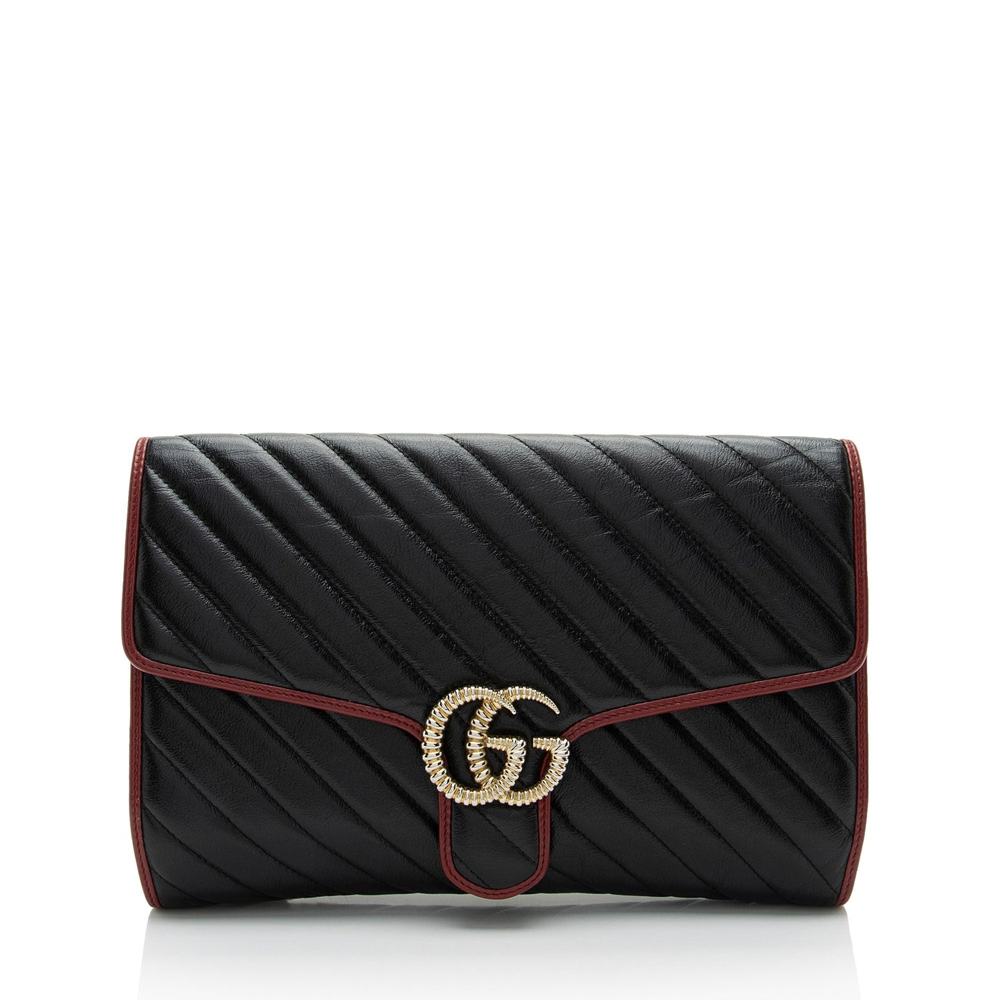 Gucci Torchon GG Marmont SHF-GnVwkR Matelasse Leather Black Red Clutch Bag