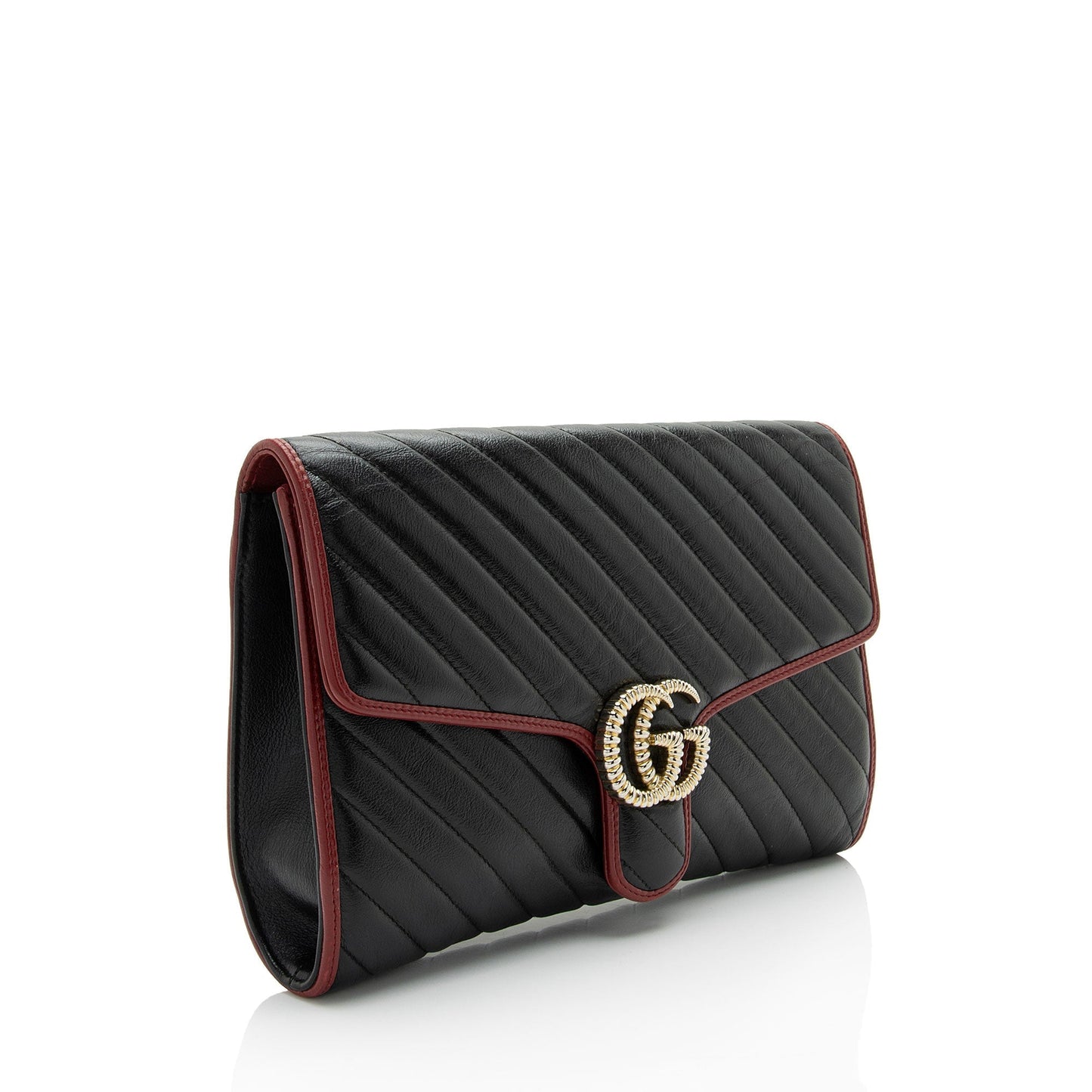 Gucci Torchon GG Marmont SHF-GnVwkR Matelasse Leather Black Red Clutch Bag