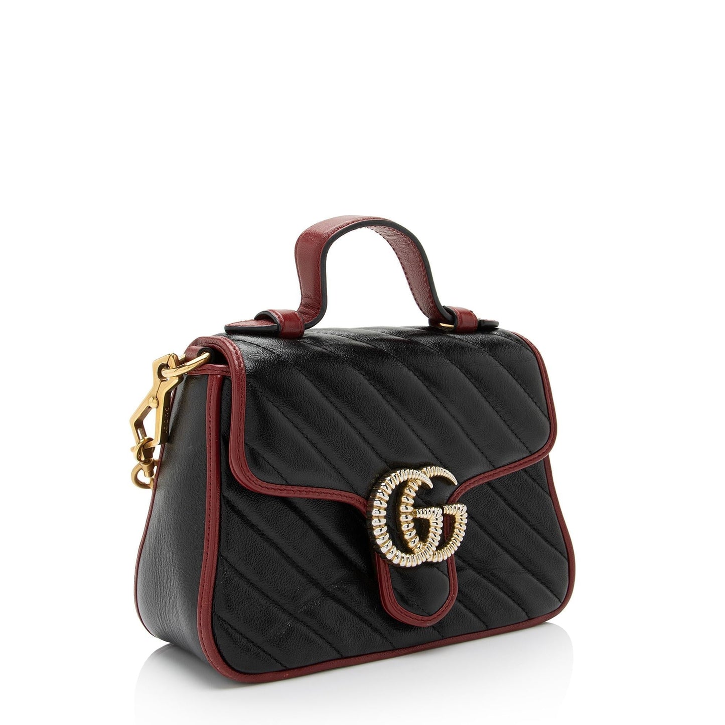 Gucci Torchon GG Marmont Top Handle Matelasse Leather Black Red Satchel Bag
