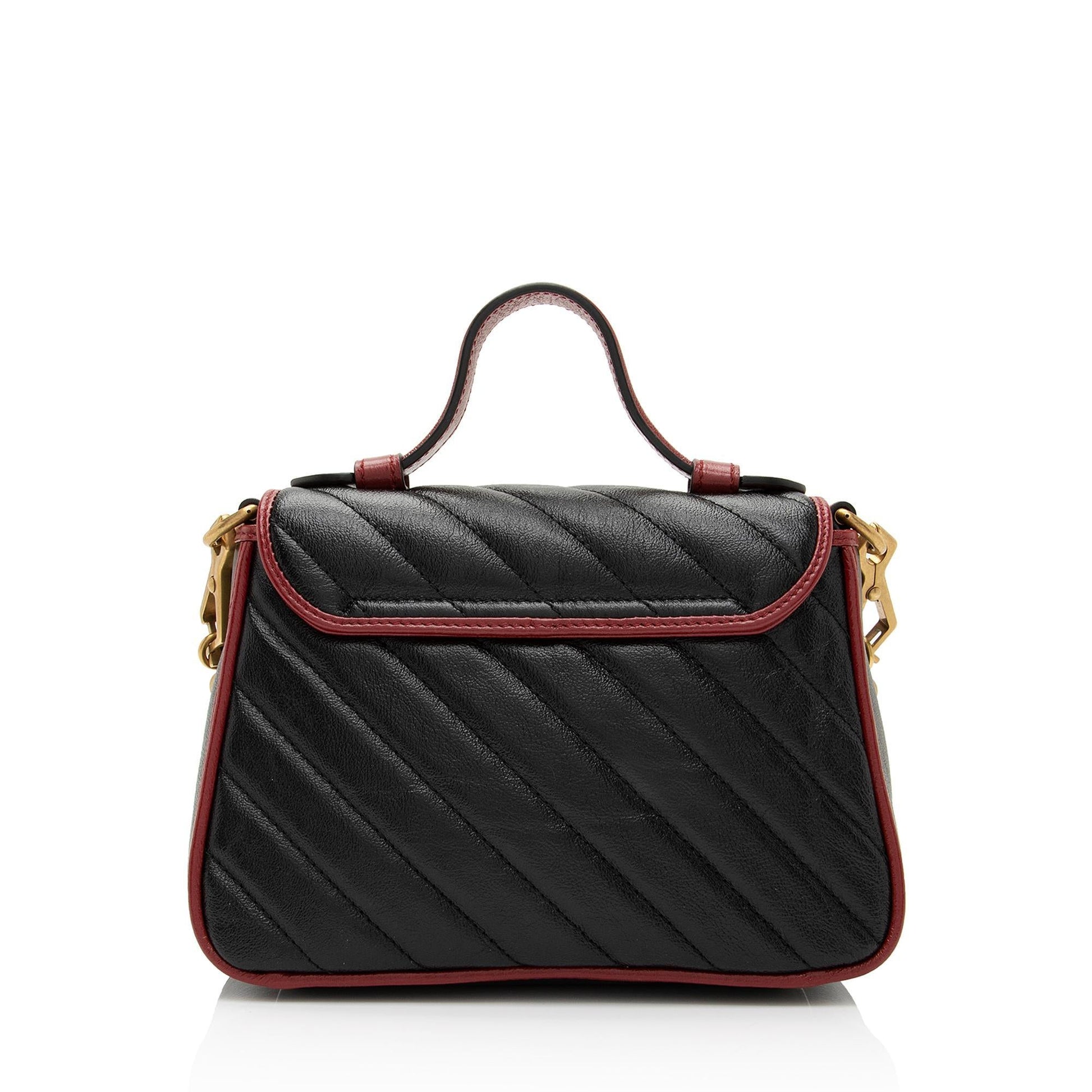 Gucci Torchon GG Marmont Top Handle Matelasse Leather Blue Red Satchel Bag