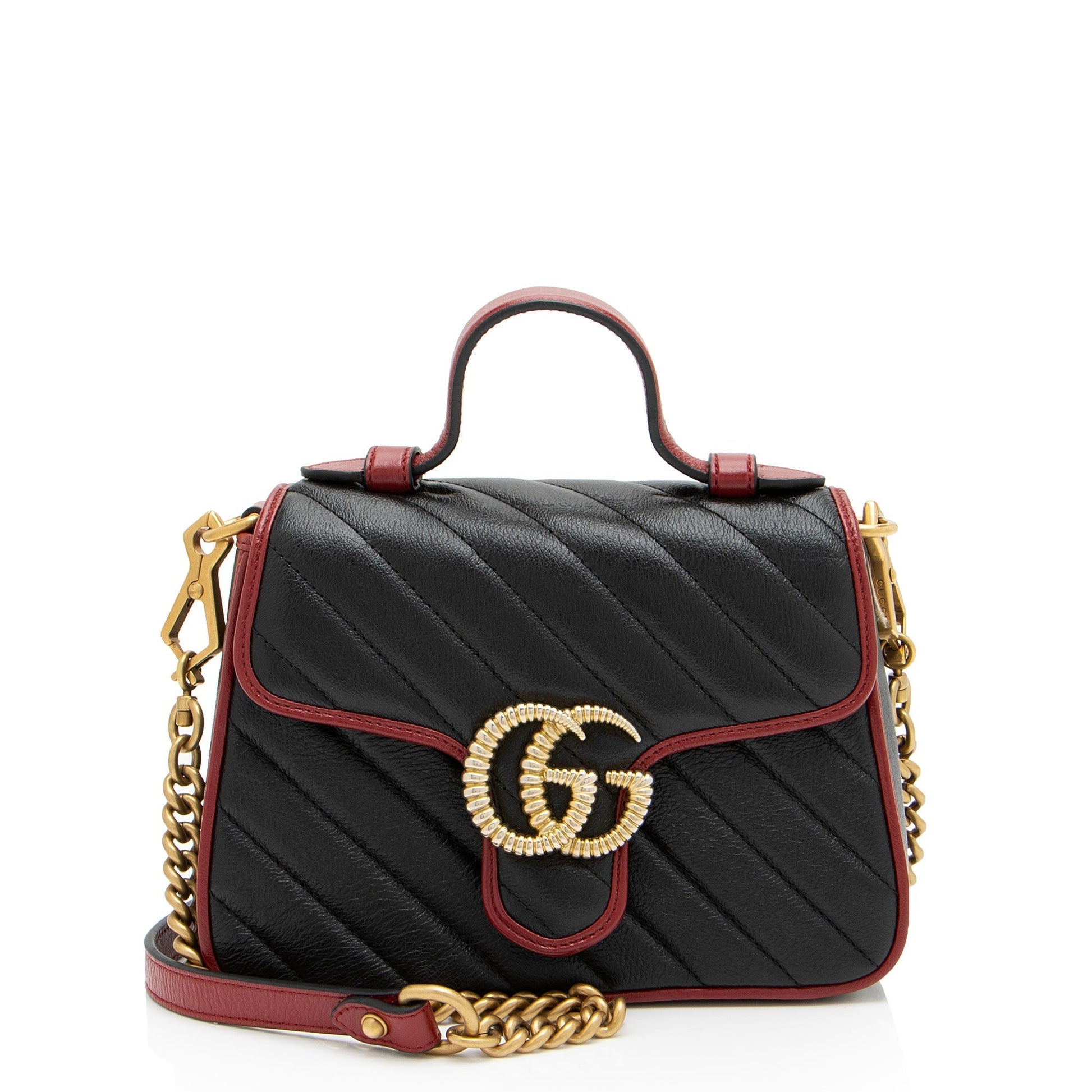 Gucci Torchon GG Marmont Top Handle Matelasse Leather Blue Red Crossbody Bag