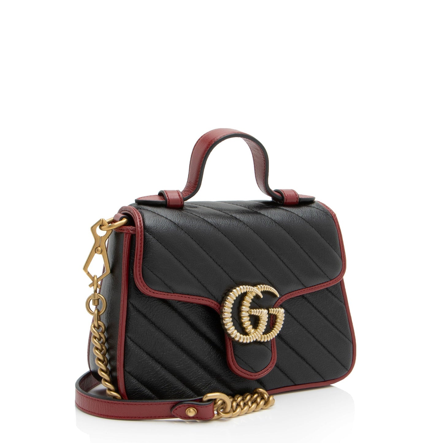 Gucci Torchon GG Marmont Top Handle Matelasse Leather Blue Red Crossbody Bag