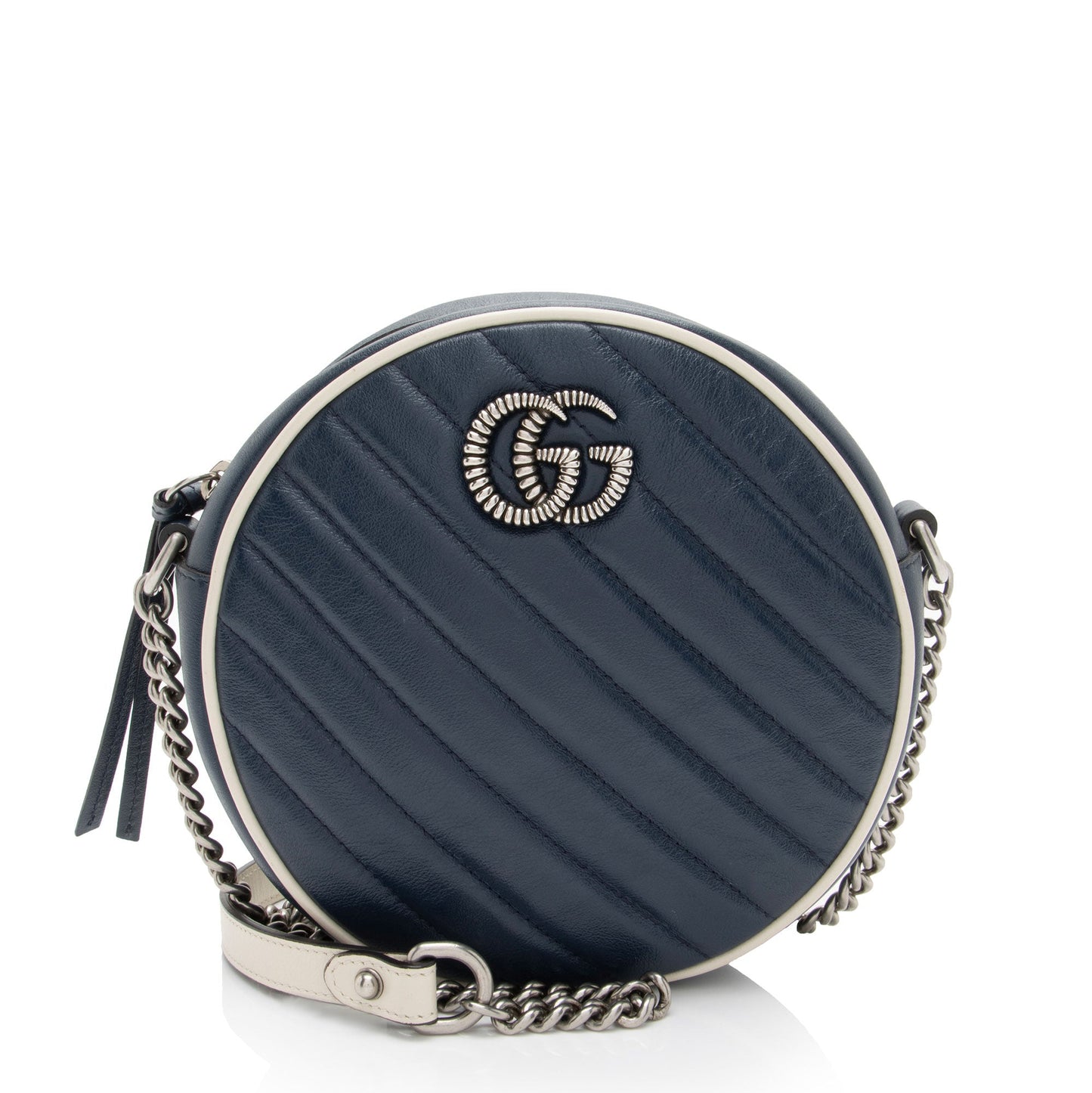 Gucci Torchon GG Marmont Round SHF-GetCBa Matelasse Leather White Blue Crossbody Bag