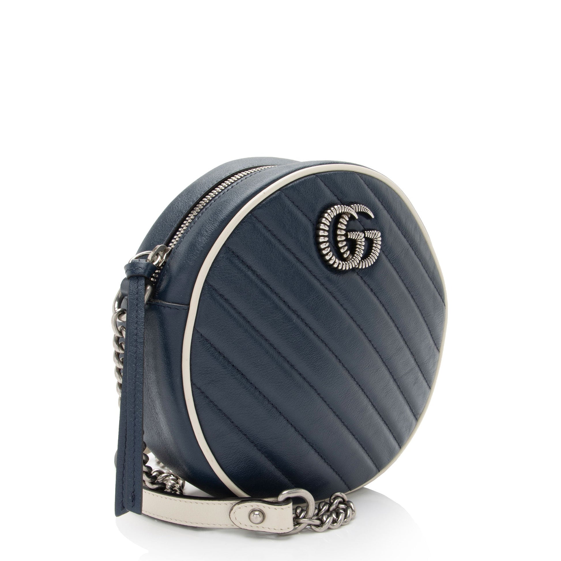 Gucci Torchon GG Marmont Round SHF-GetCBa Matelasse Leather White Blue Crossbody Bag