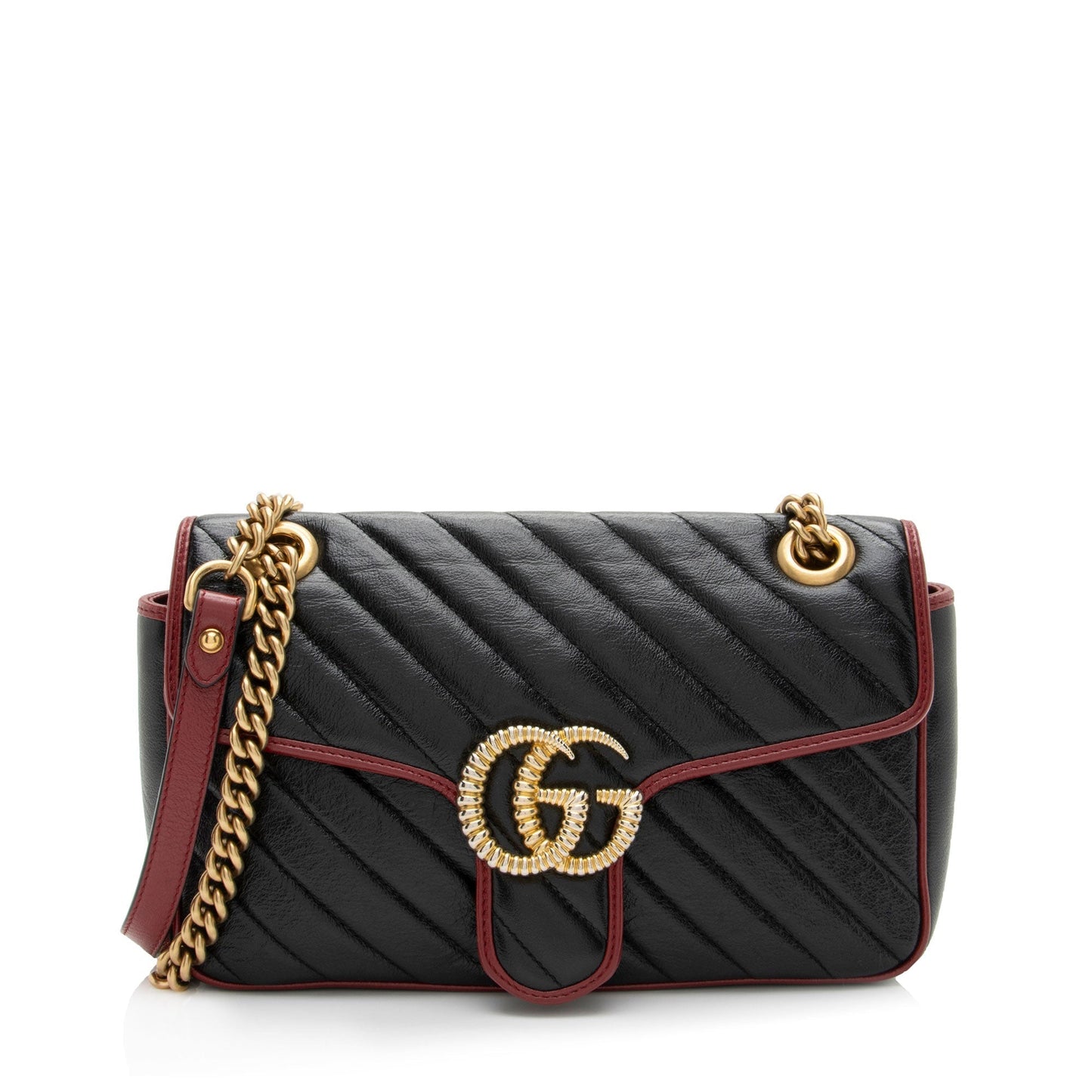 Gucci Torchon GG Marmont Flap Matelasse Leather Blue Red Crossbody Bag
