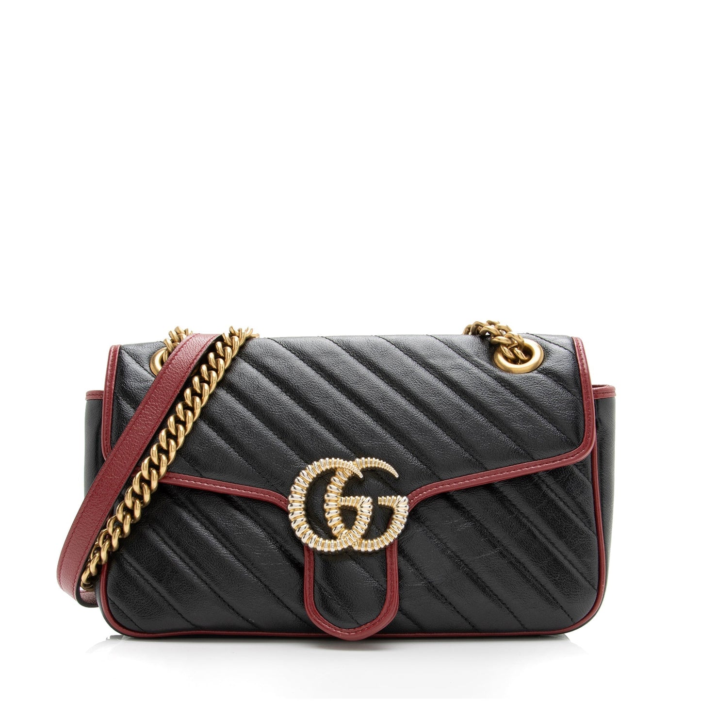 Gucci Torchon GG Marmont SHF Matelasse Leather Black Red Crossbody Bag