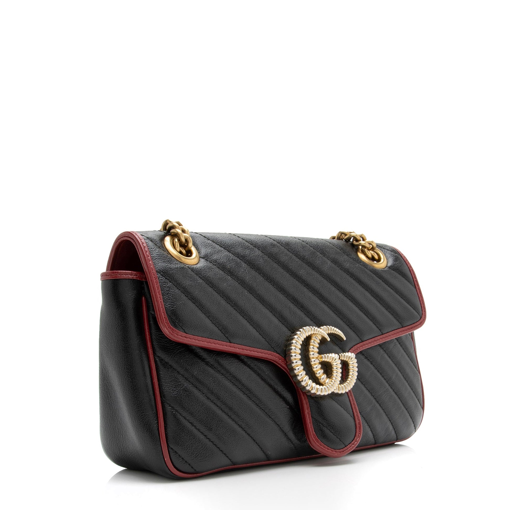 Gucci Torchon GG Marmont SHF Matelasse Leather Black Red Crossbody Bag