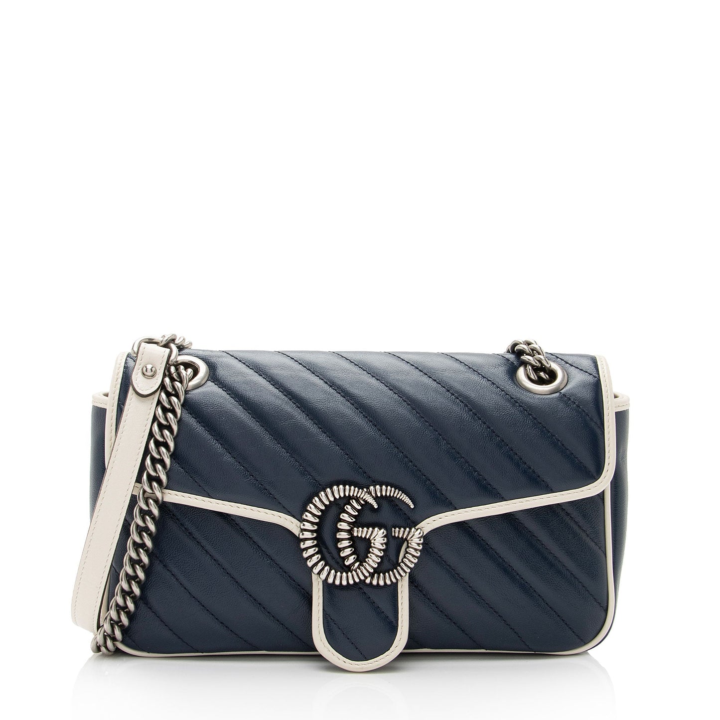 Gucci Torchon GG Marmont Flap SHF-UvP9FL Matelasse Leather White Blue Crossbody Bag