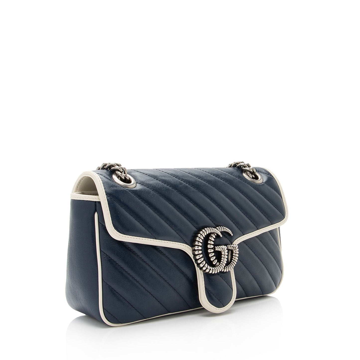 Gucci Torchon GG Marmont Flap SHF-UvP9FL Matelasse Leather White Blue Crossbody Bag