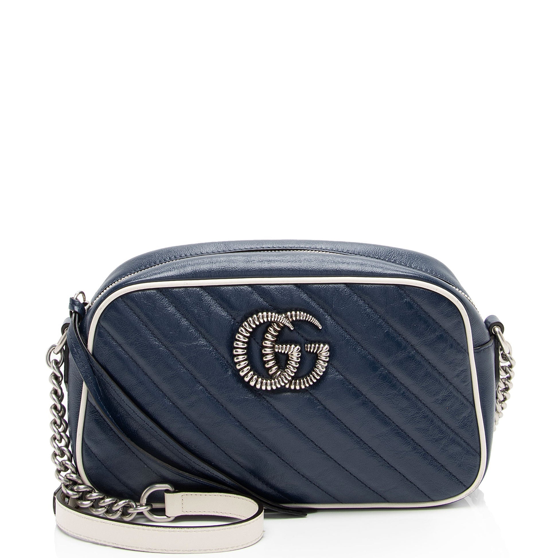 Gucci Torchon GG Marmont Matelasse Leather White Blue Crossbody Bag