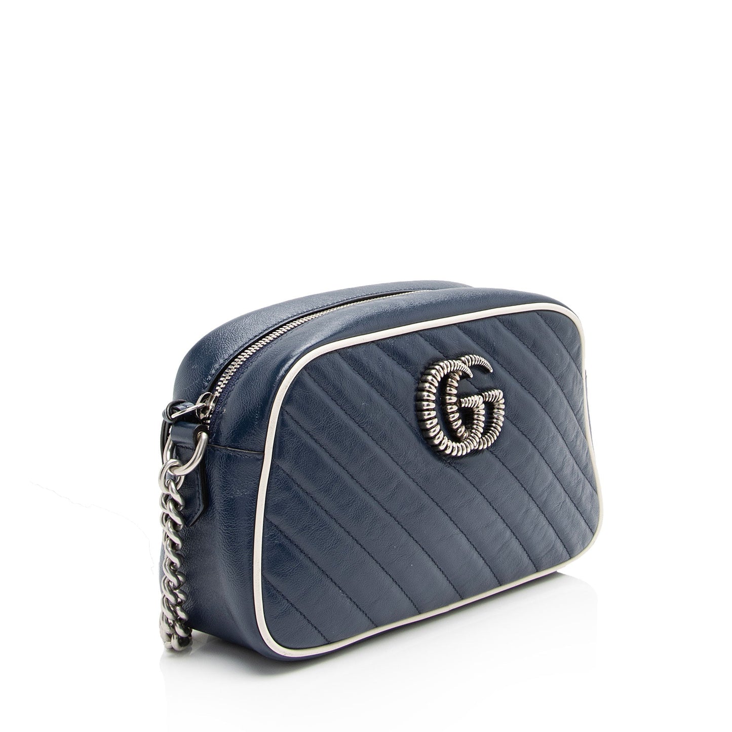 Gucci Torchon GG Marmont Matelasse Leather White Blue Crossbody Bag