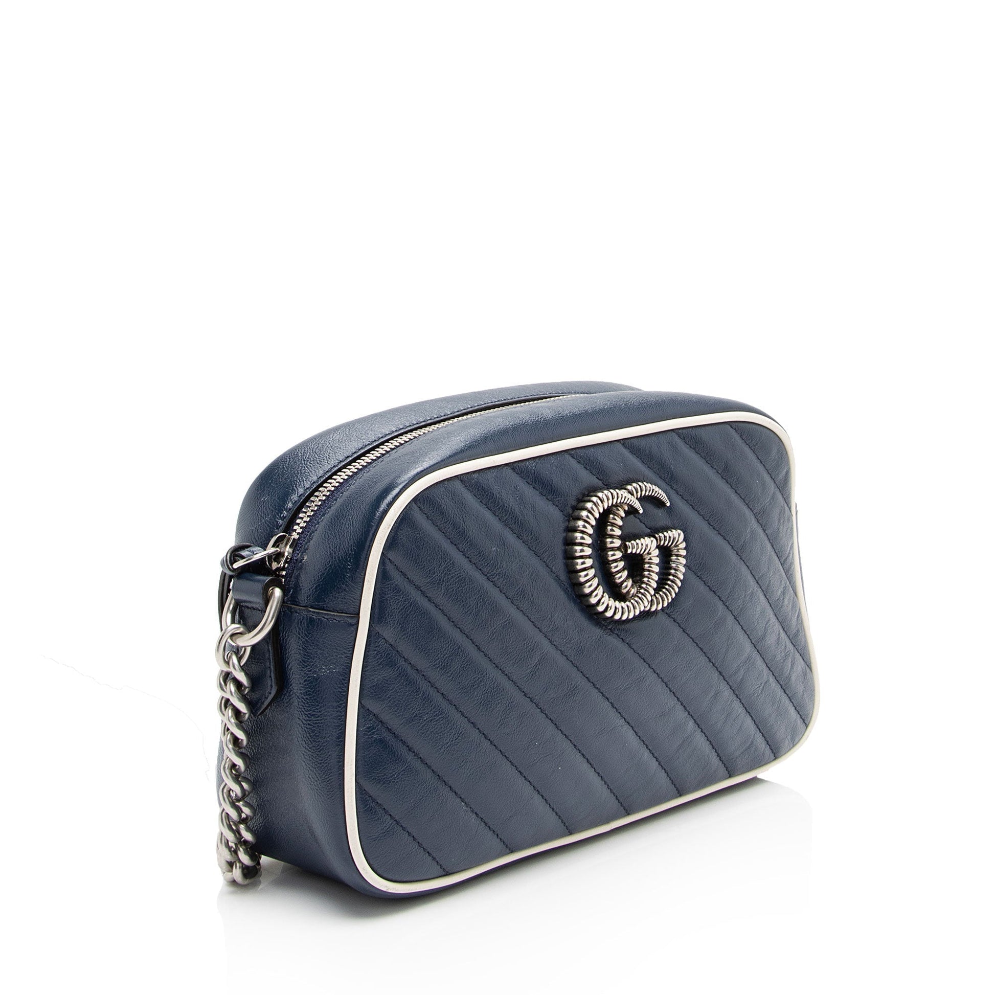 Gucci Torchon GG Marmont Matelasse Leather White Blue Crossbody Bag