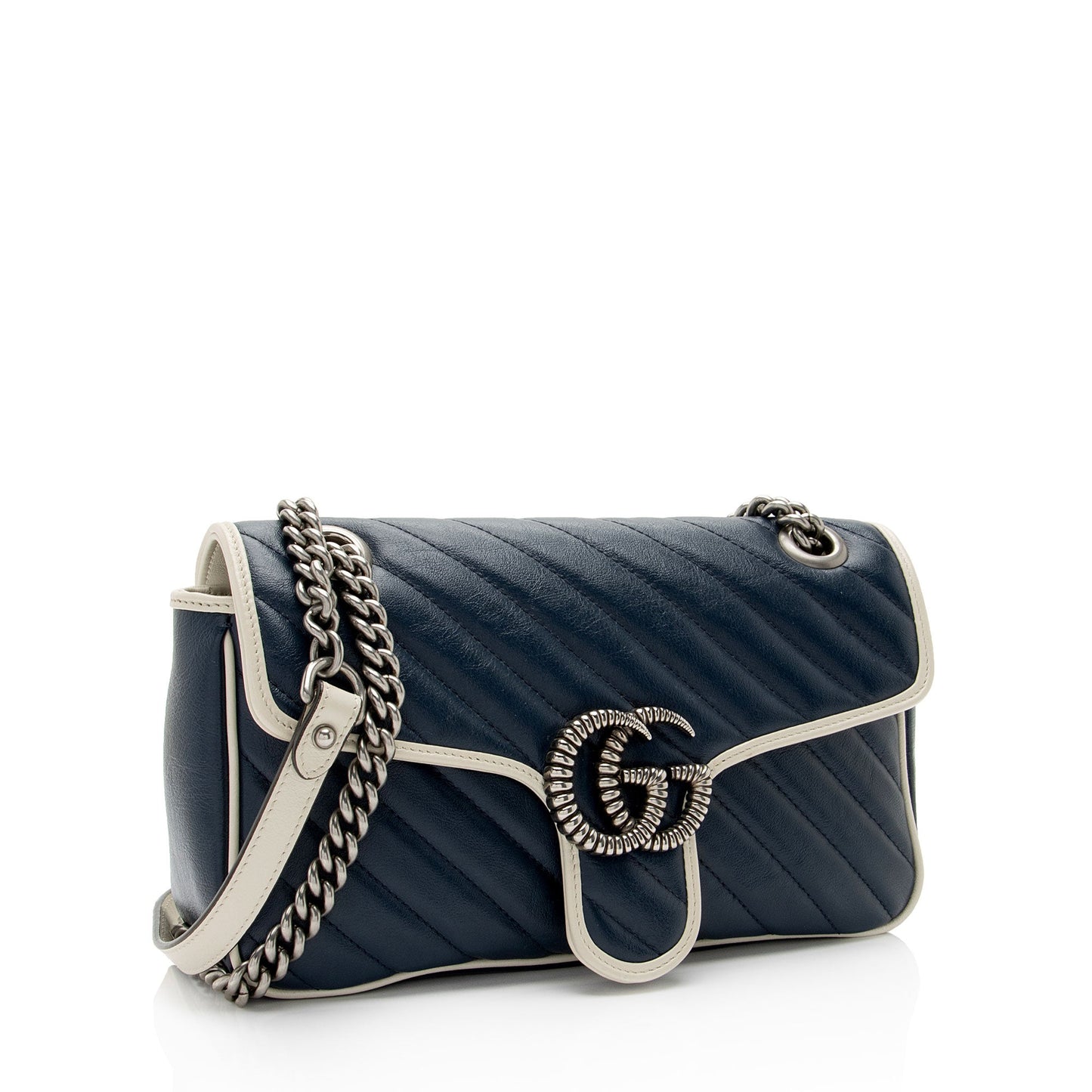Gucci Torchon GG Marmont Flap SHF-fZFBg1 Matelasse Leather White Blue Crossbody Bag